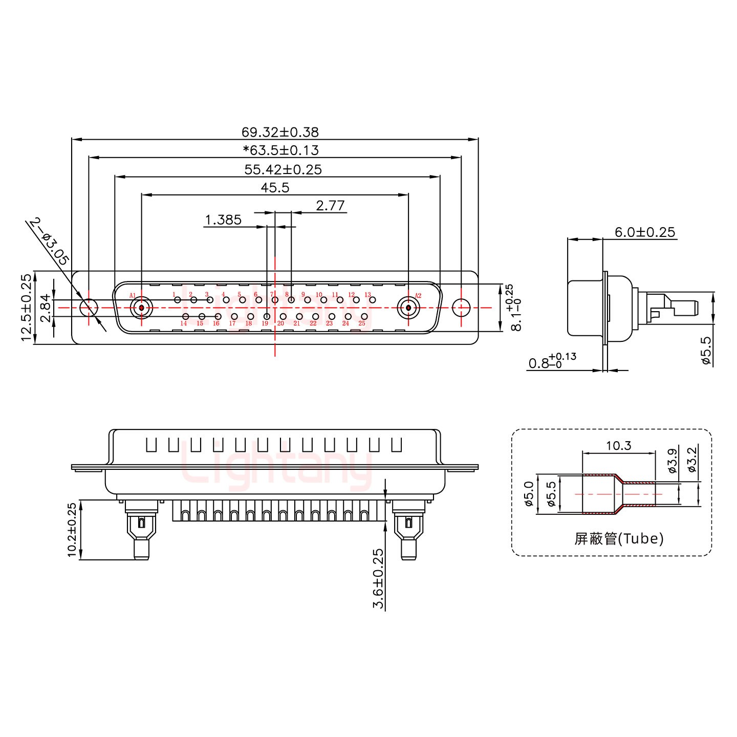 27W2公焊線式50歐姆+37P金屬外殼2185直出線4~12mm