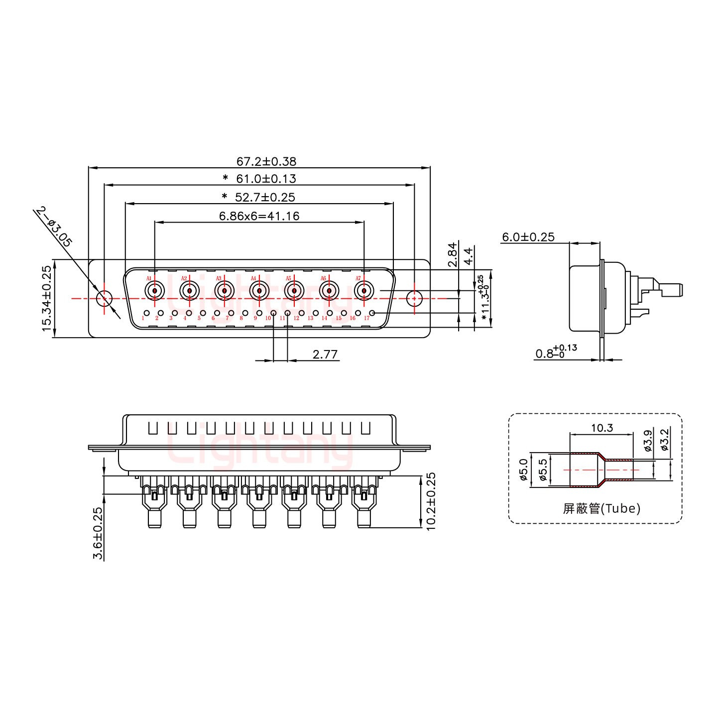 24W7公焊線式50歐姆+50P金屬外殼2252三個(gè)出線孔12mm