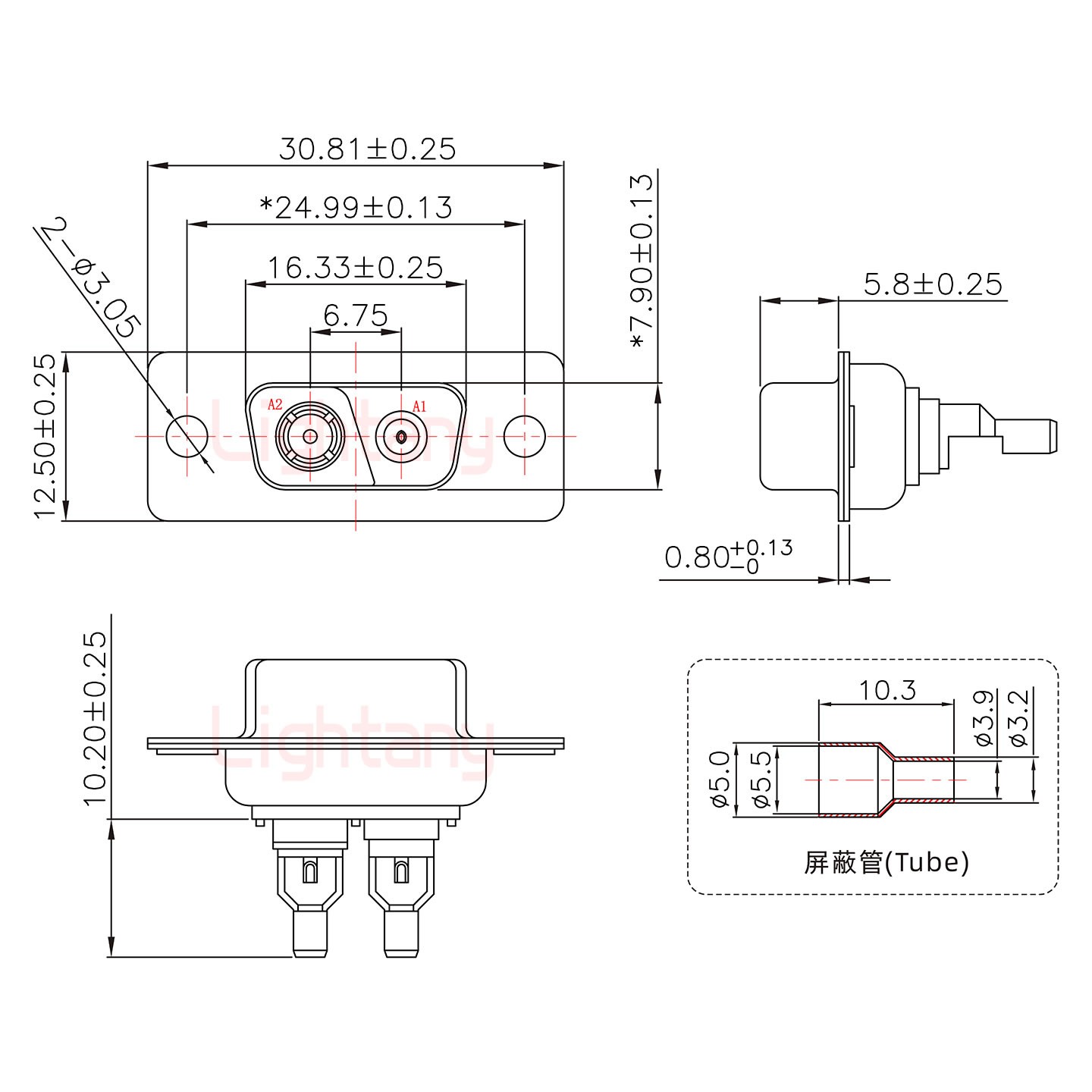 2V2母焊線式50歐姆+9P金屬外殼424彎出線4~12mm