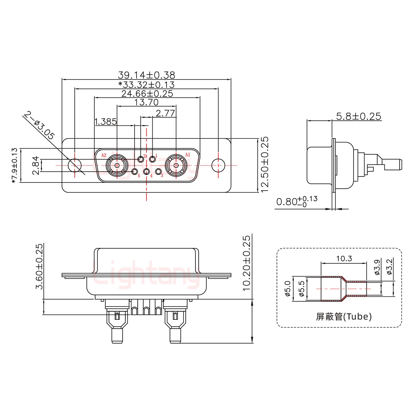 7W2母焊線式/光孔/射頻同軸50歐姆