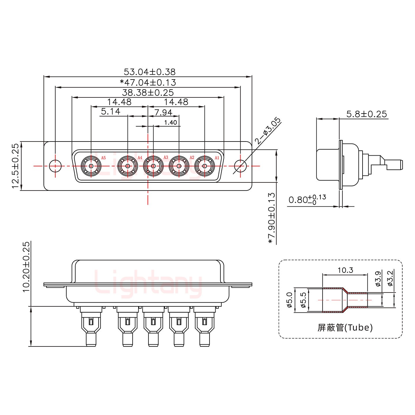 5W5母焊線(xiàn)式50歐姆+25P金屬外殼592斜出線(xiàn)4~12mm