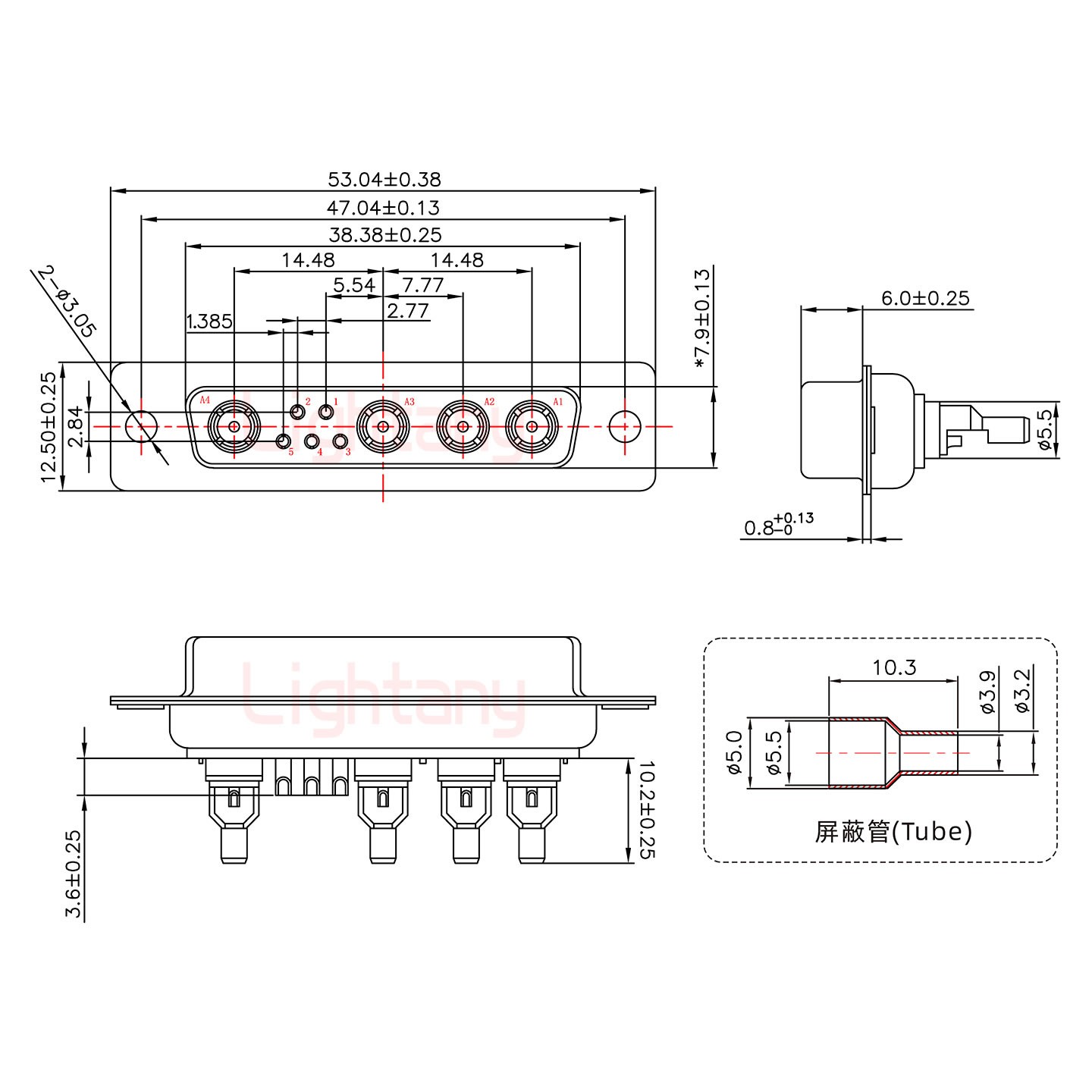 9W4母焊線(xiàn)式50歐姆+25P金屬外殼1015彎出線(xiàn)4~12mm