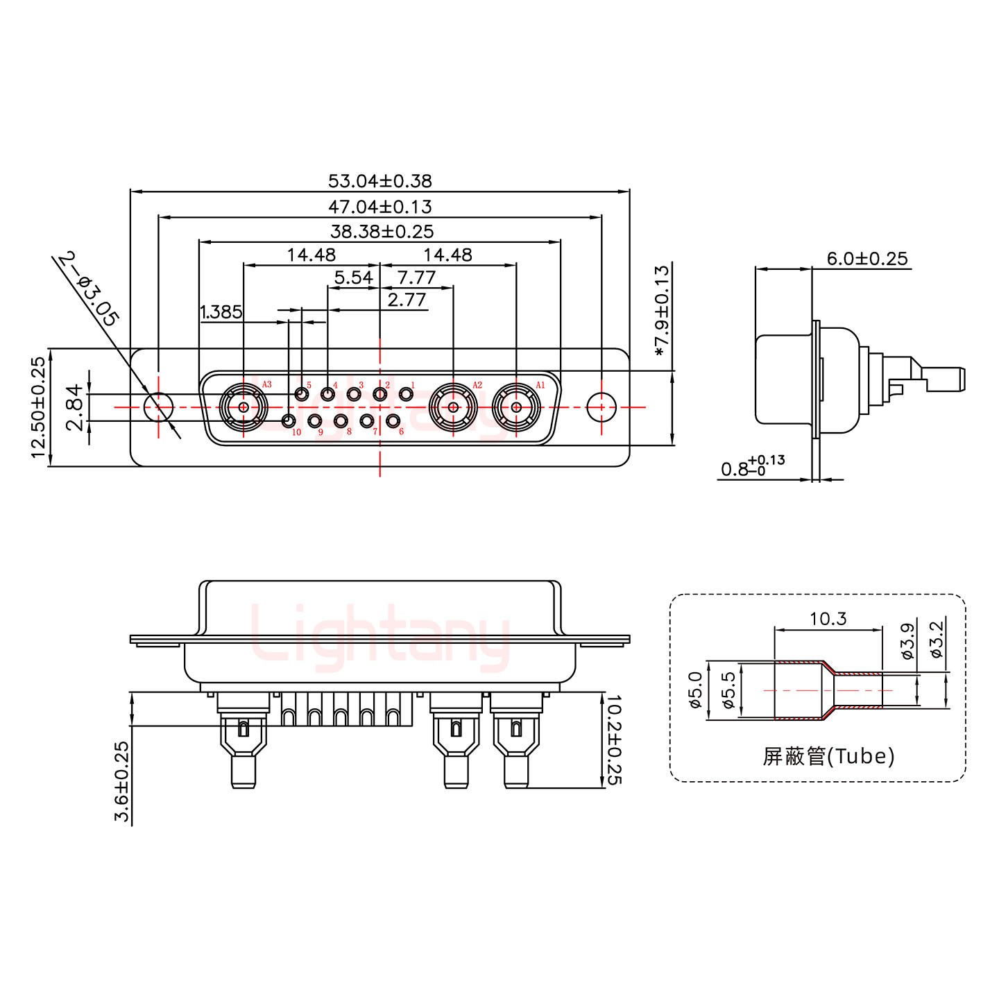 13W3母焊線式75歐姆+25P金屬外殼1657直出線4~12mm