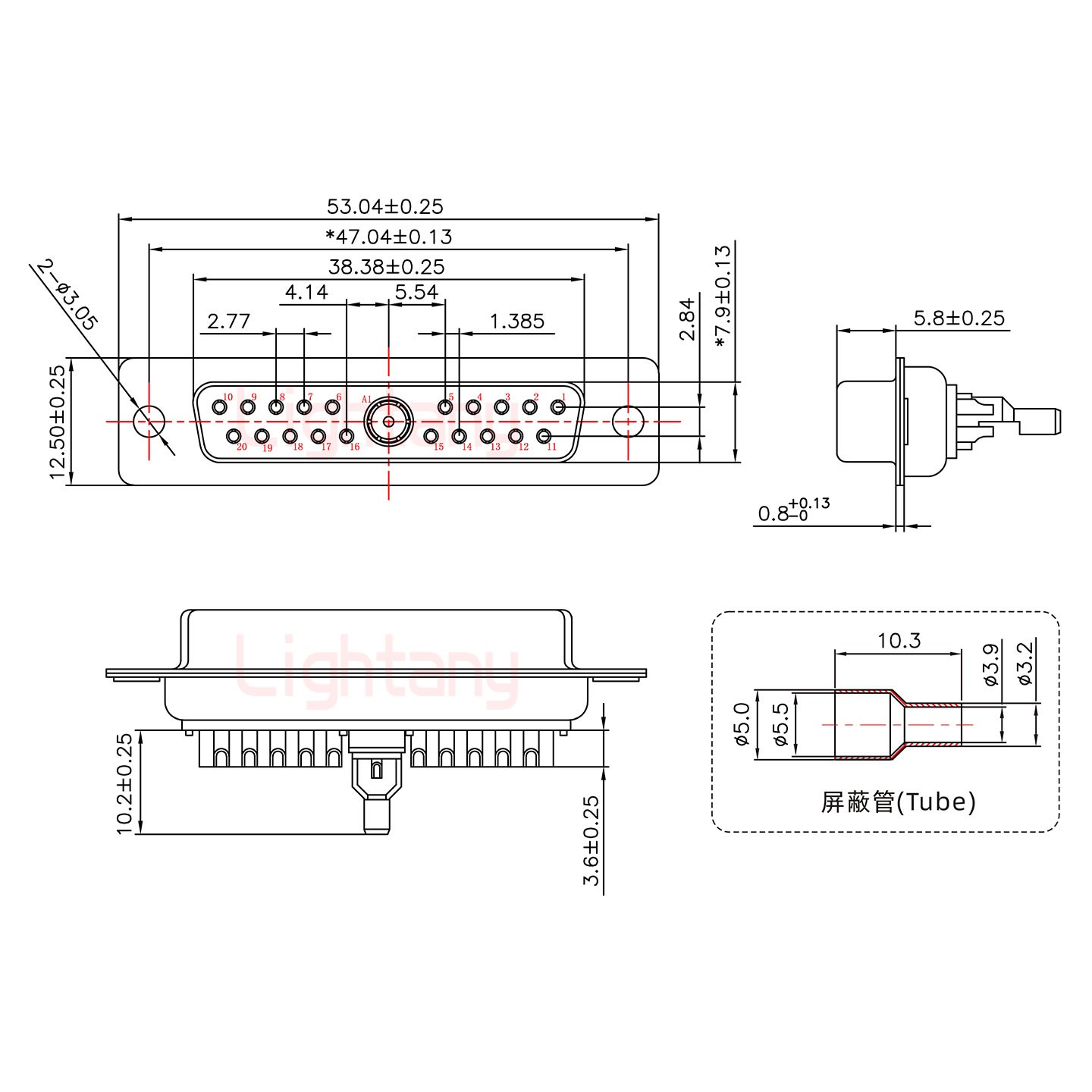 21W1母焊線式50歐姆+25P金屬外殼1657直出線4~12mm