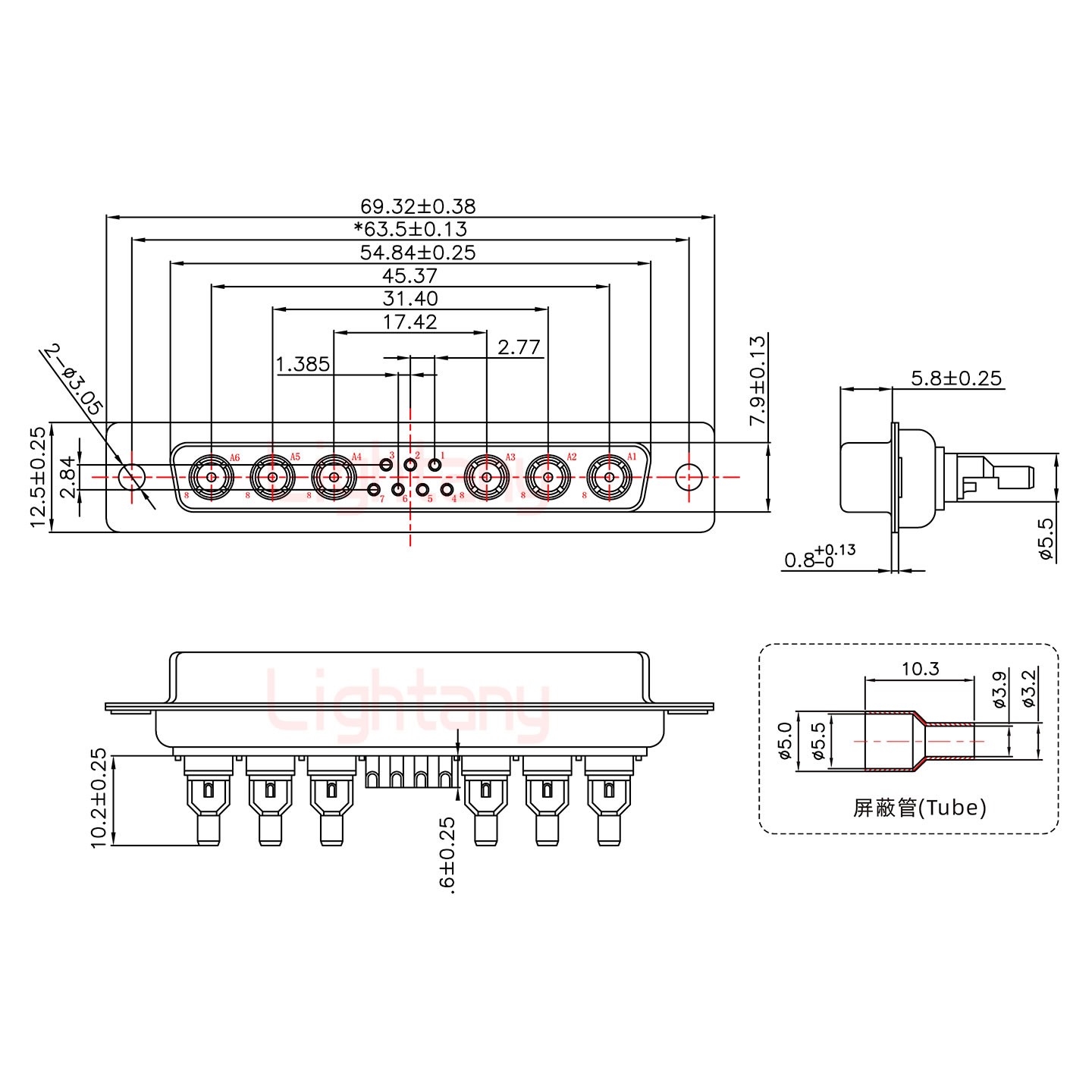 13W6A母焊線式75歐姆+37P金屬外殼2185直出線4~12mm