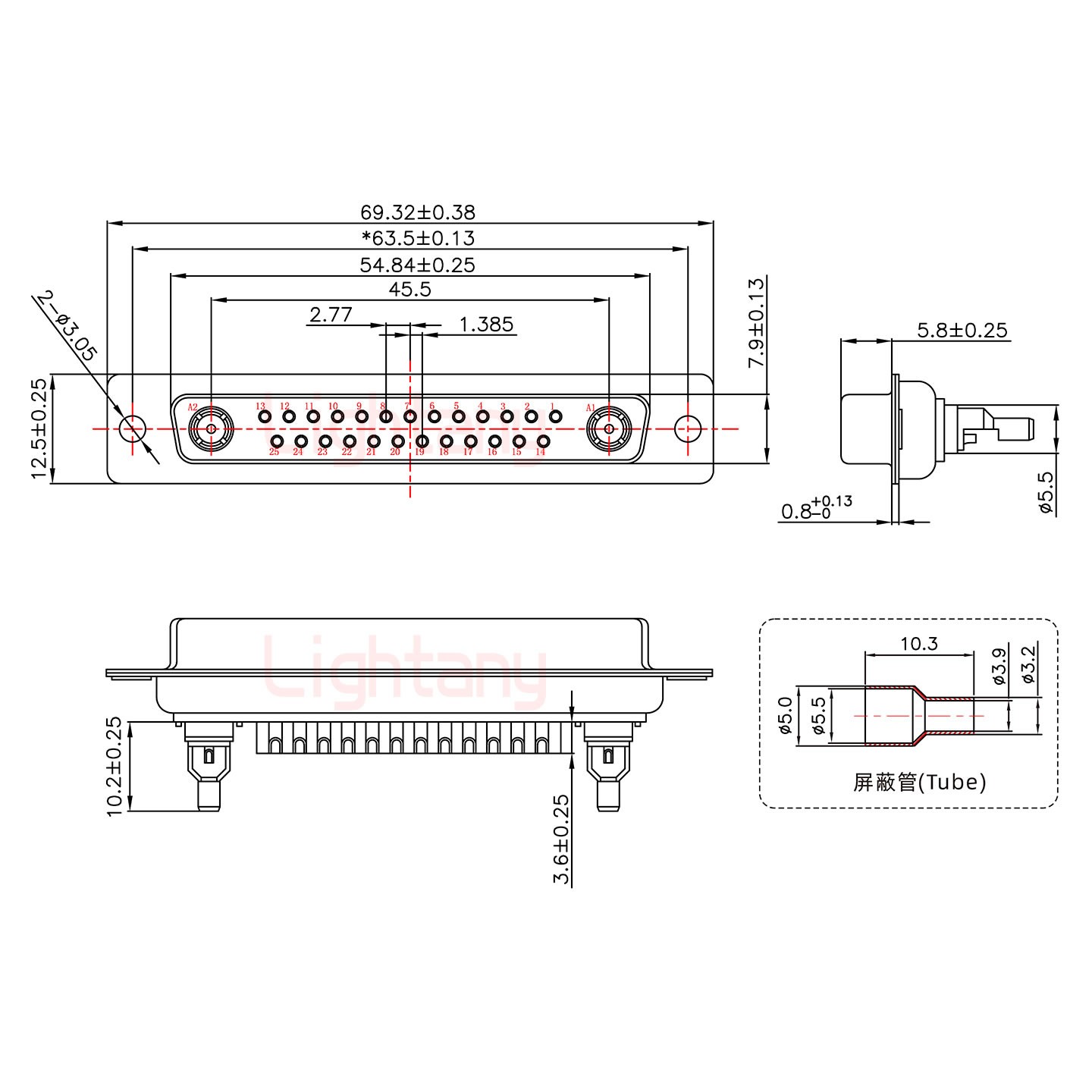 27W2母焊線式50歐姆+37P金屬外殼967斜出線4~12mm