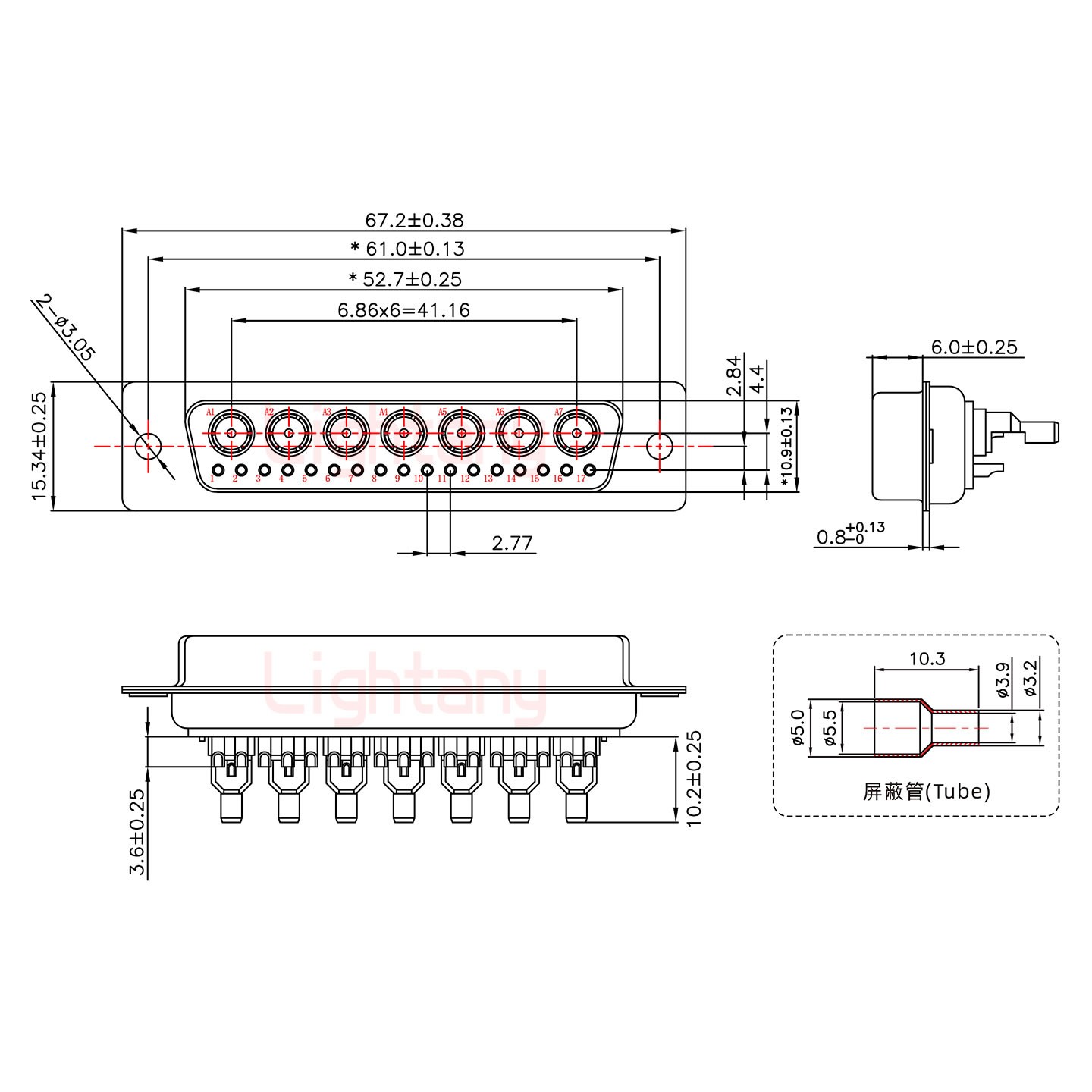 24W7母焊線式75歐姆+50P金屬外殼2252三個(gè)出線孔12mm