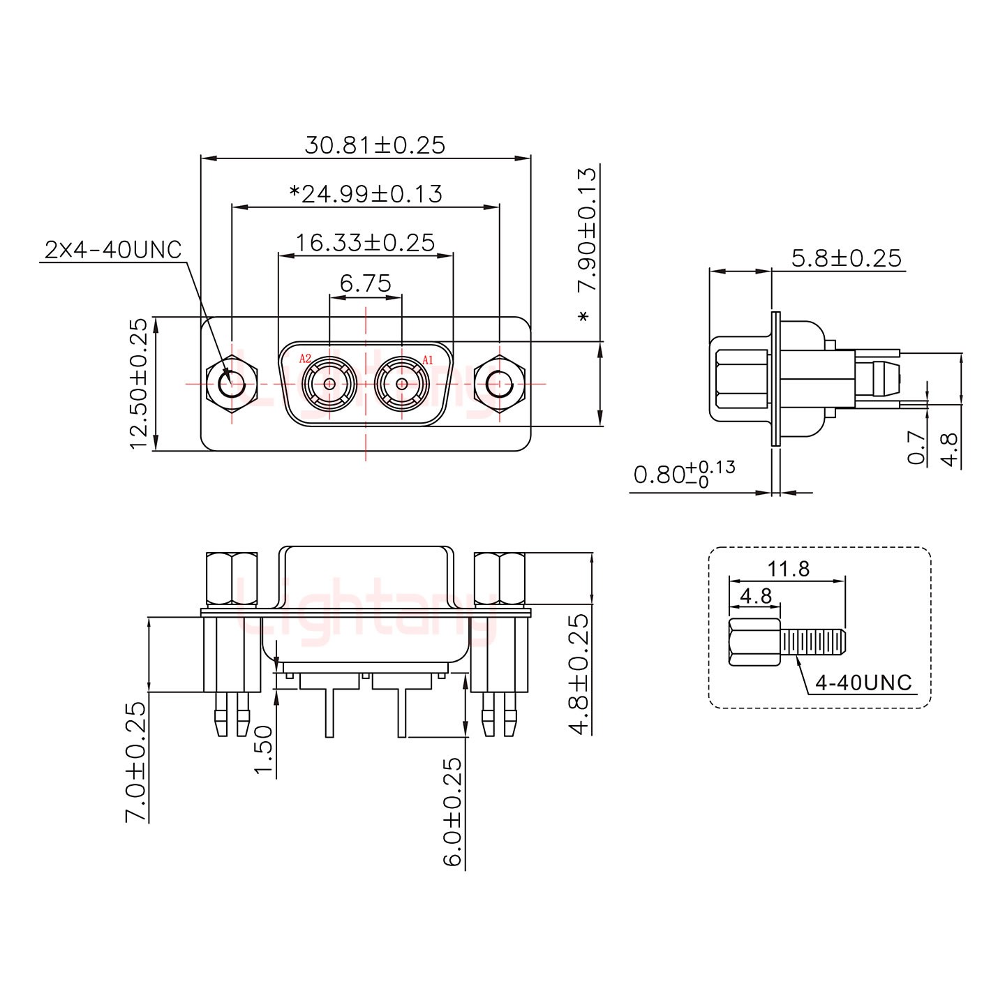 2W2母PCB直插板/鉚魚叉7.0/射頻同軸50歐姆