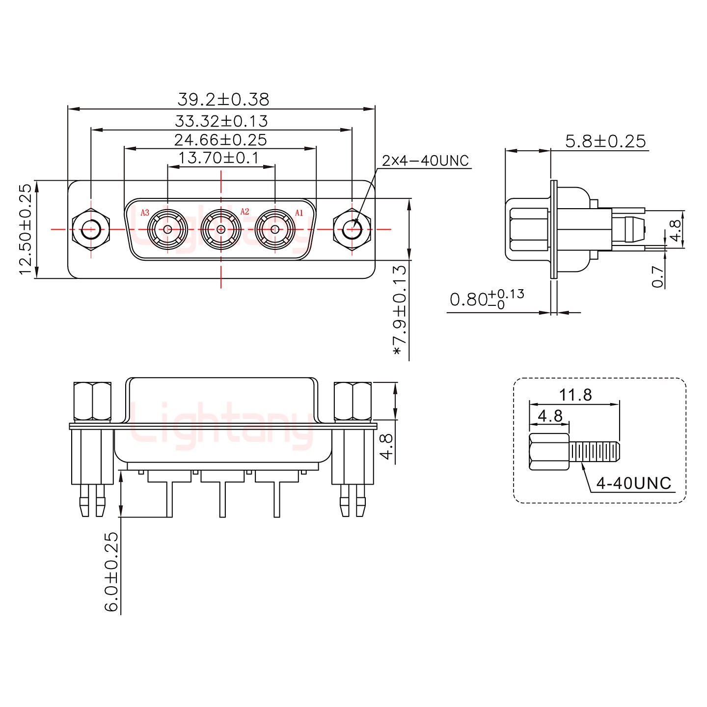 3W3母PCB直插板/鉚魚(yú)叉7.0/射頻同軸50歐姆