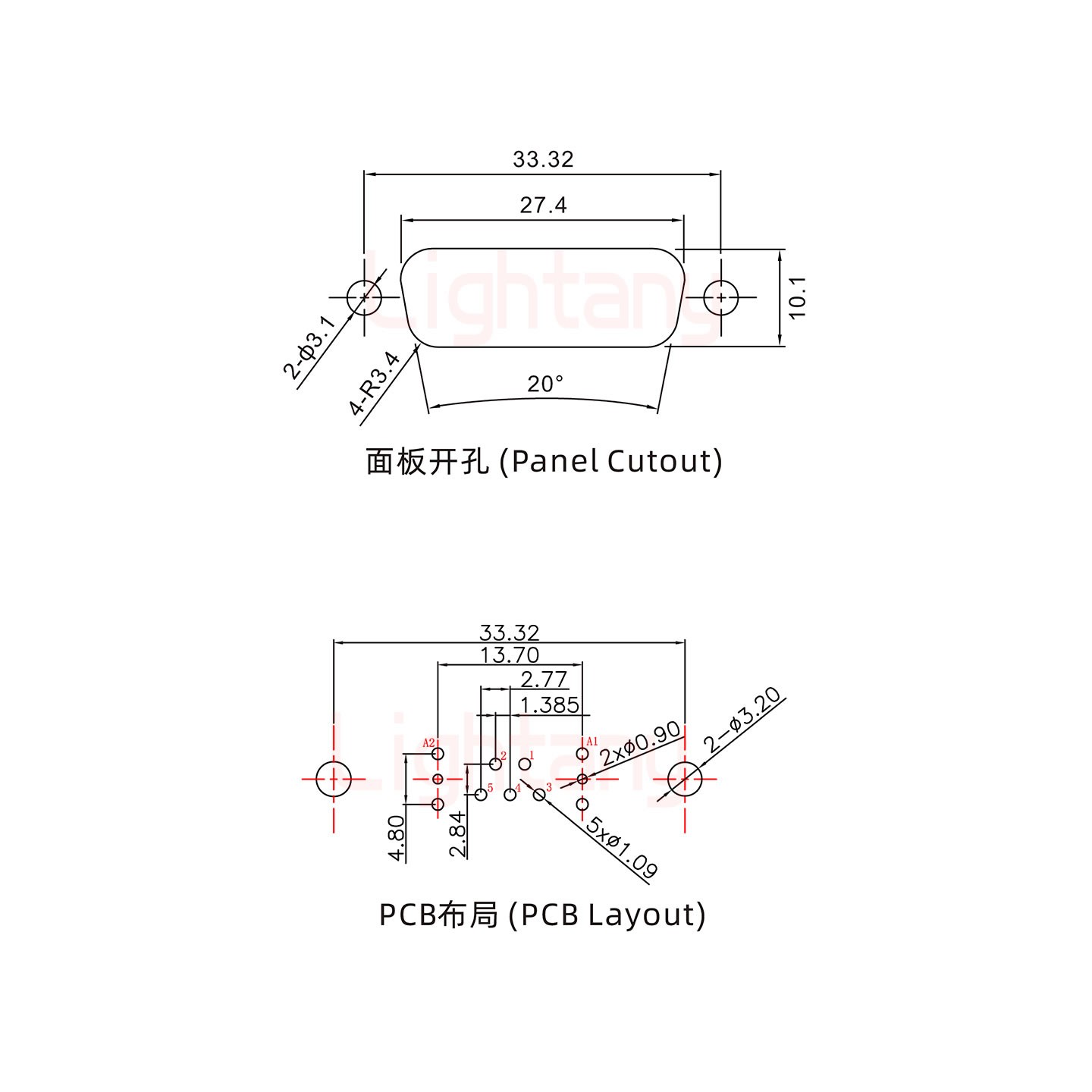 7W2母PCB直插板/鉚魚叉7.0/射頻同軸50歐姆