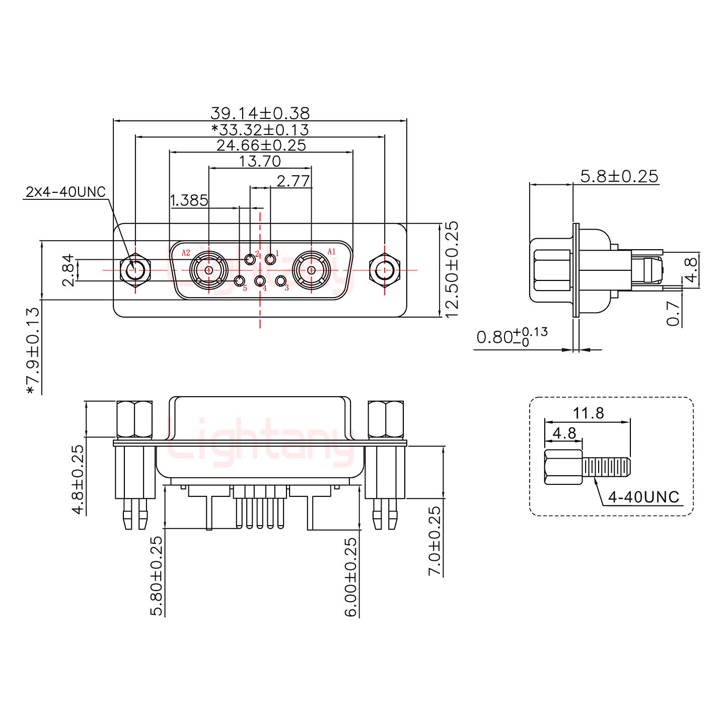 7W2母PCB直插板/鉚魚叉7.0/射頻同軸75歐姆