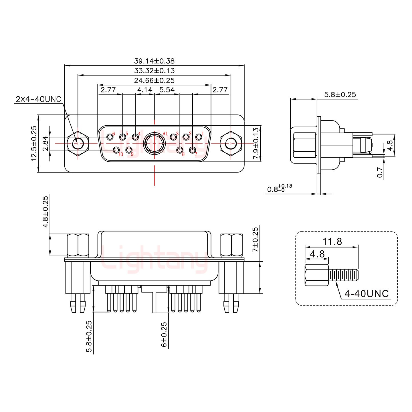 11W1母PCB直插板/鉚魚(yú)叉7.0/射頻同軸75歐姆