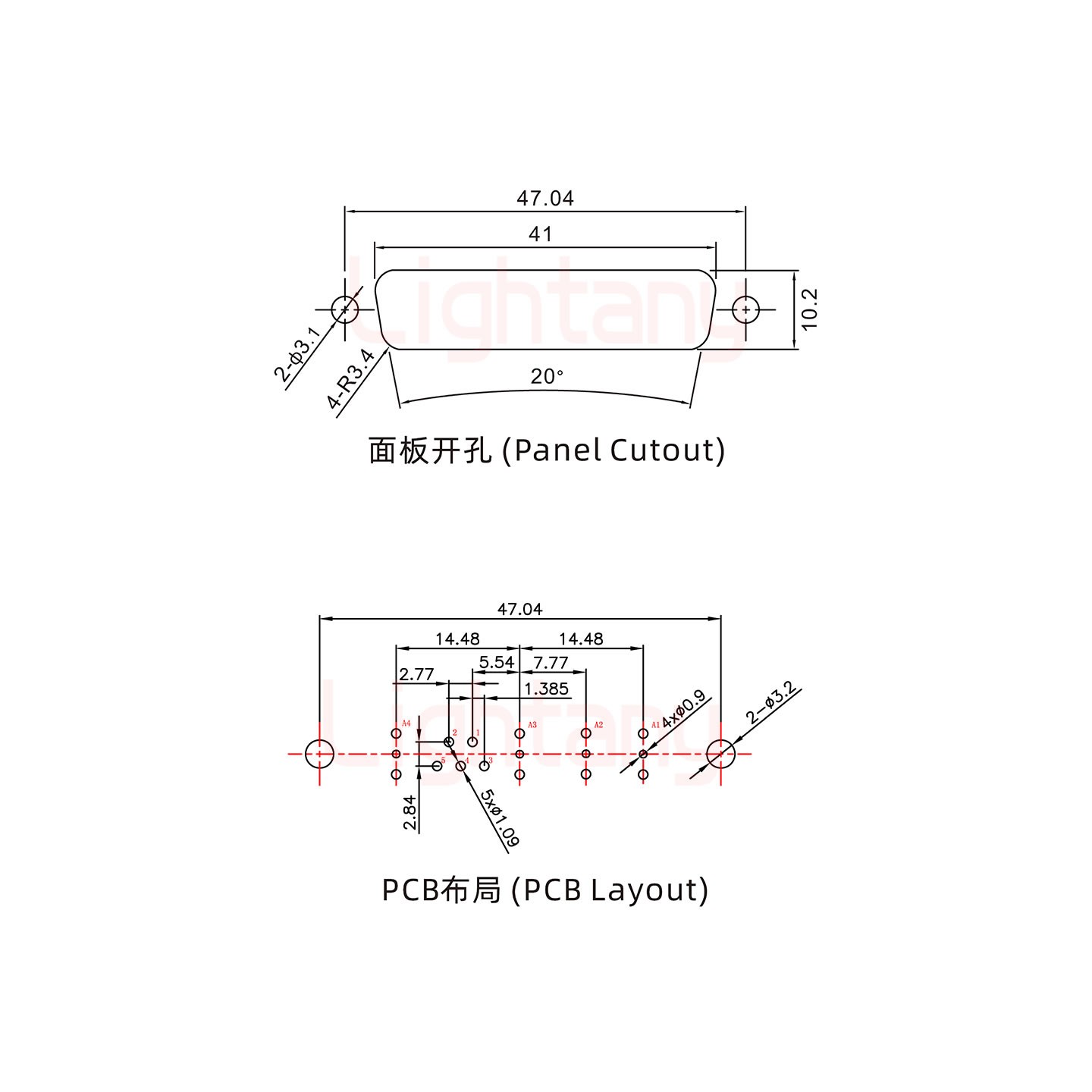 9W4母PCB直插板/鉚魚叉7.0/射頻同軸75歐姆