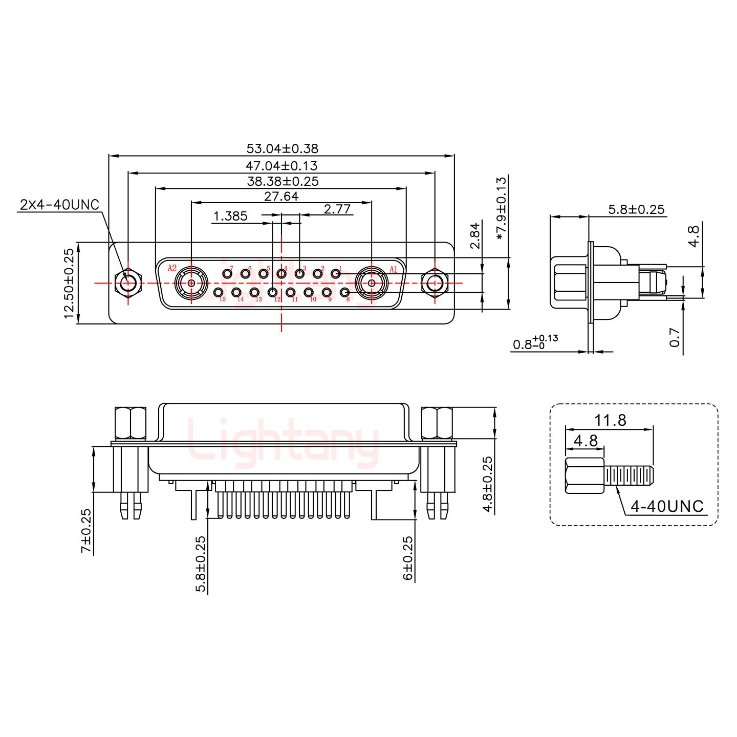 17W2母PCB直插板/鉚魚叉7.0/射頻同軸50歐姆