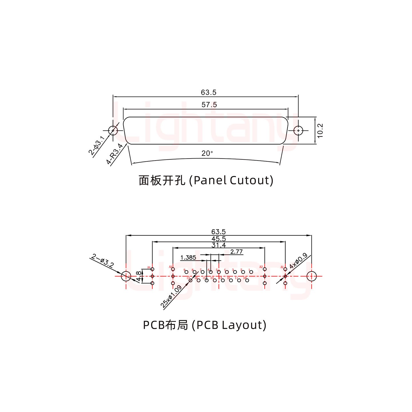 21W4母PCB直插板/鉚魚(yú)叉7.0/射頻同軸50歐姆