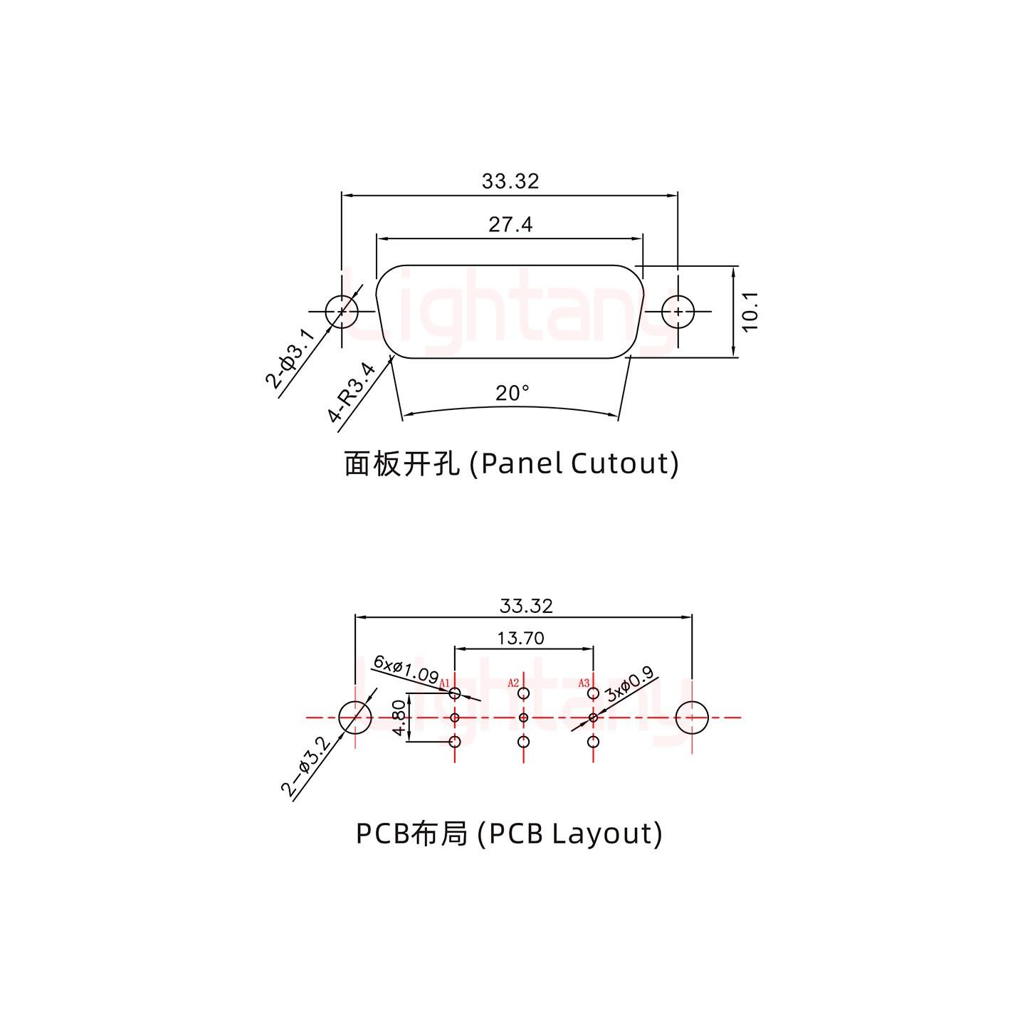 3W3公PCB直插板/鉚魚叉7.0/射頻同軸50歐姆