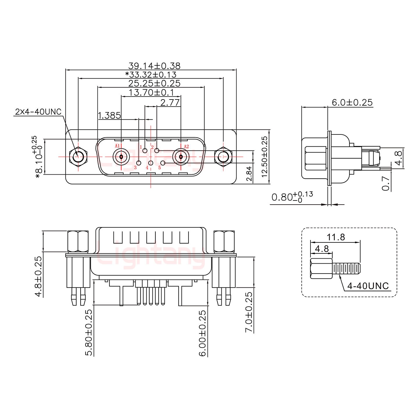 7W2公PCB直插板/鉚魚叉7.0/射頻同軸75歐姆