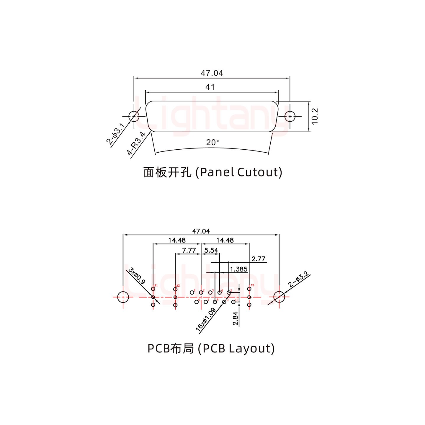 13W3公PCB直插板/鉚魚叉7.0/射頻同軸50歐姆