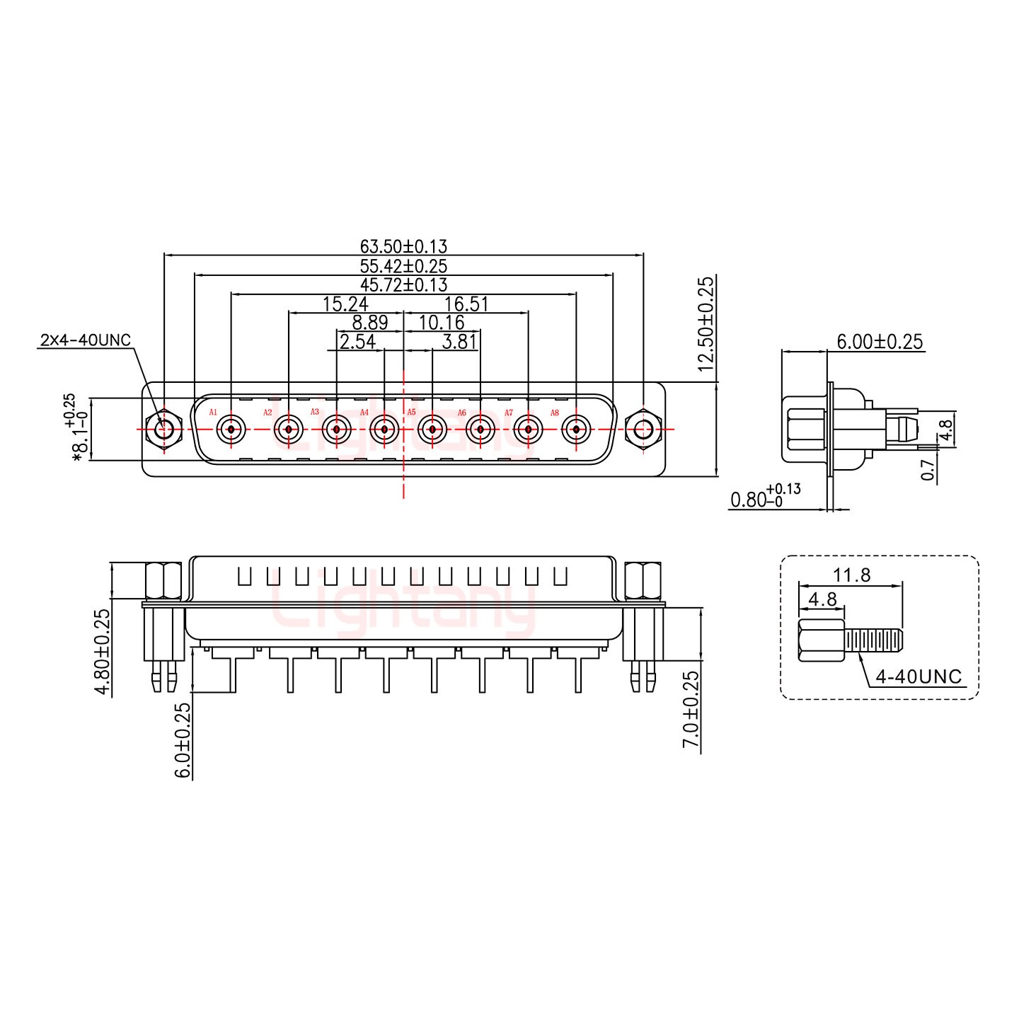 8W8公PCB直插板/鉚魚(yú)叉7.0/射頻同軸50歐姆