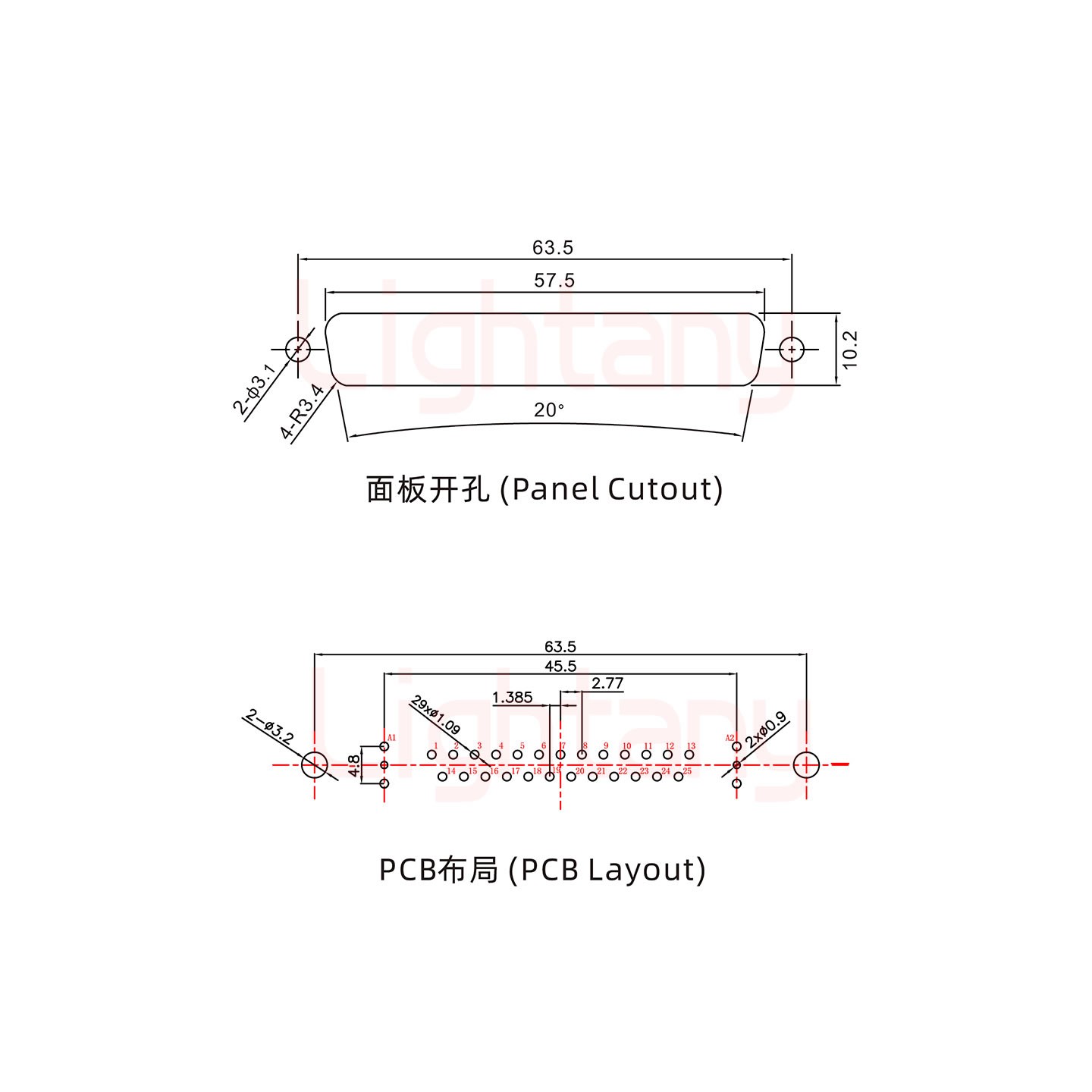 27W2公PCB直插板/鉚魚叉7.0/射頻同軸50歐姆