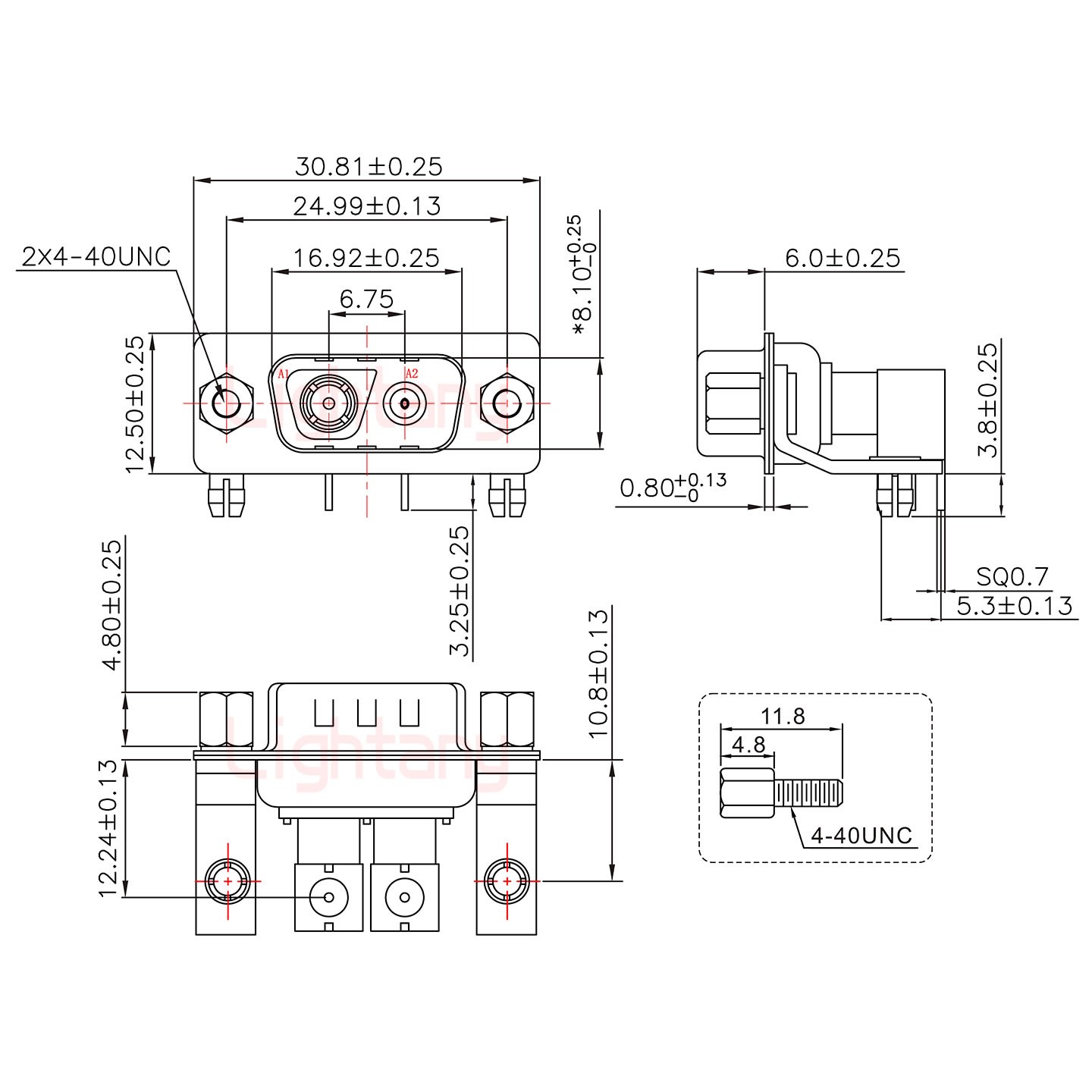 2V2公PCB彎插板/鉚支架10.8/射頻同軸50歐姆