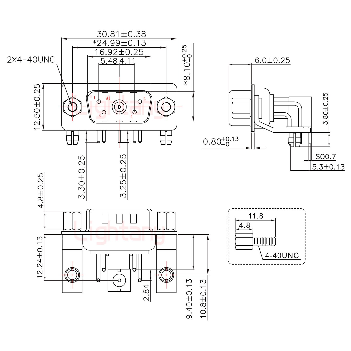 5W1公PCB彎插板/鉚支架10.8/射頻同軸75歐姆