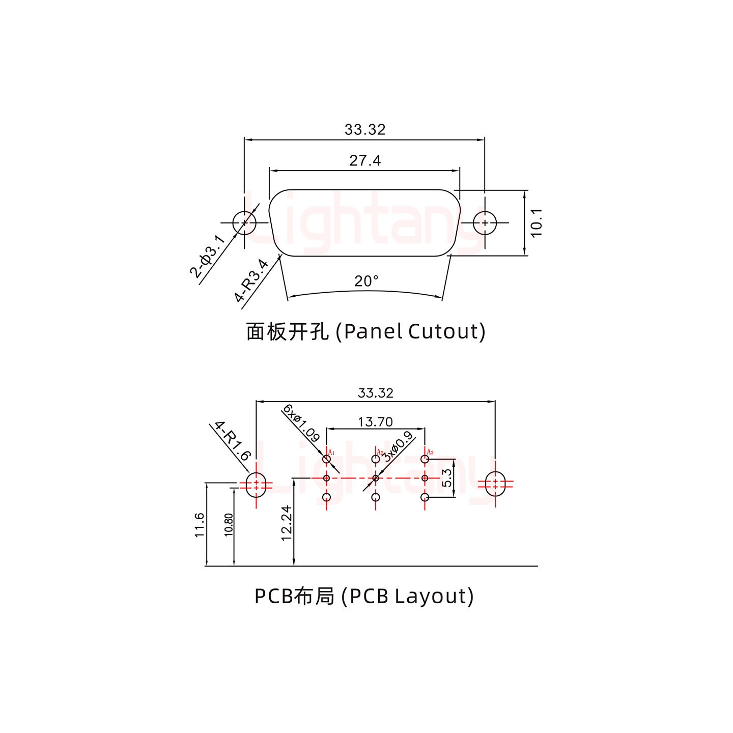 3W3公PCB彎插板/鉚支架10.8/射頻同軸50歐姆