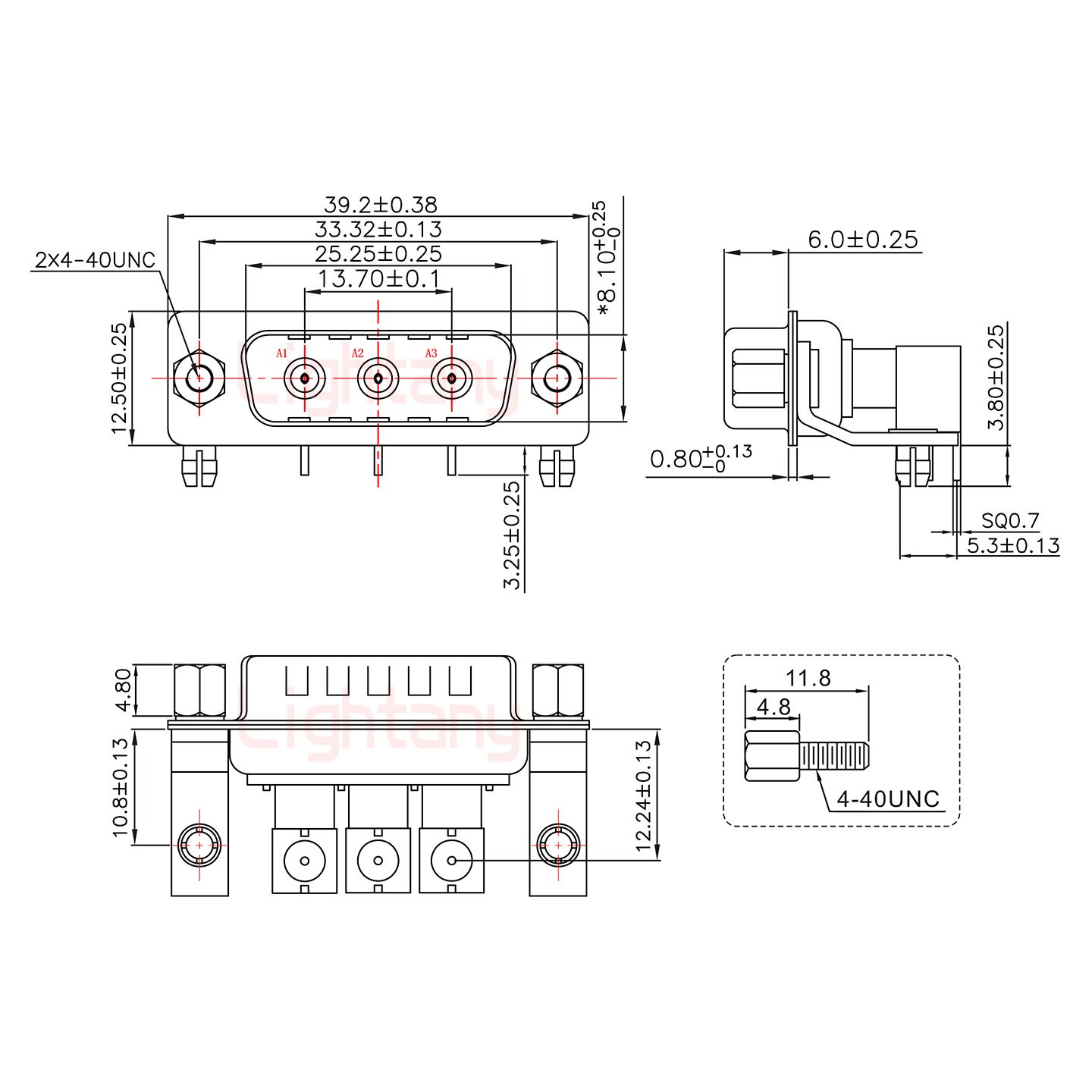 3W3公PCB彎插板/鉚支架10.8/射頻同軸50歐姆