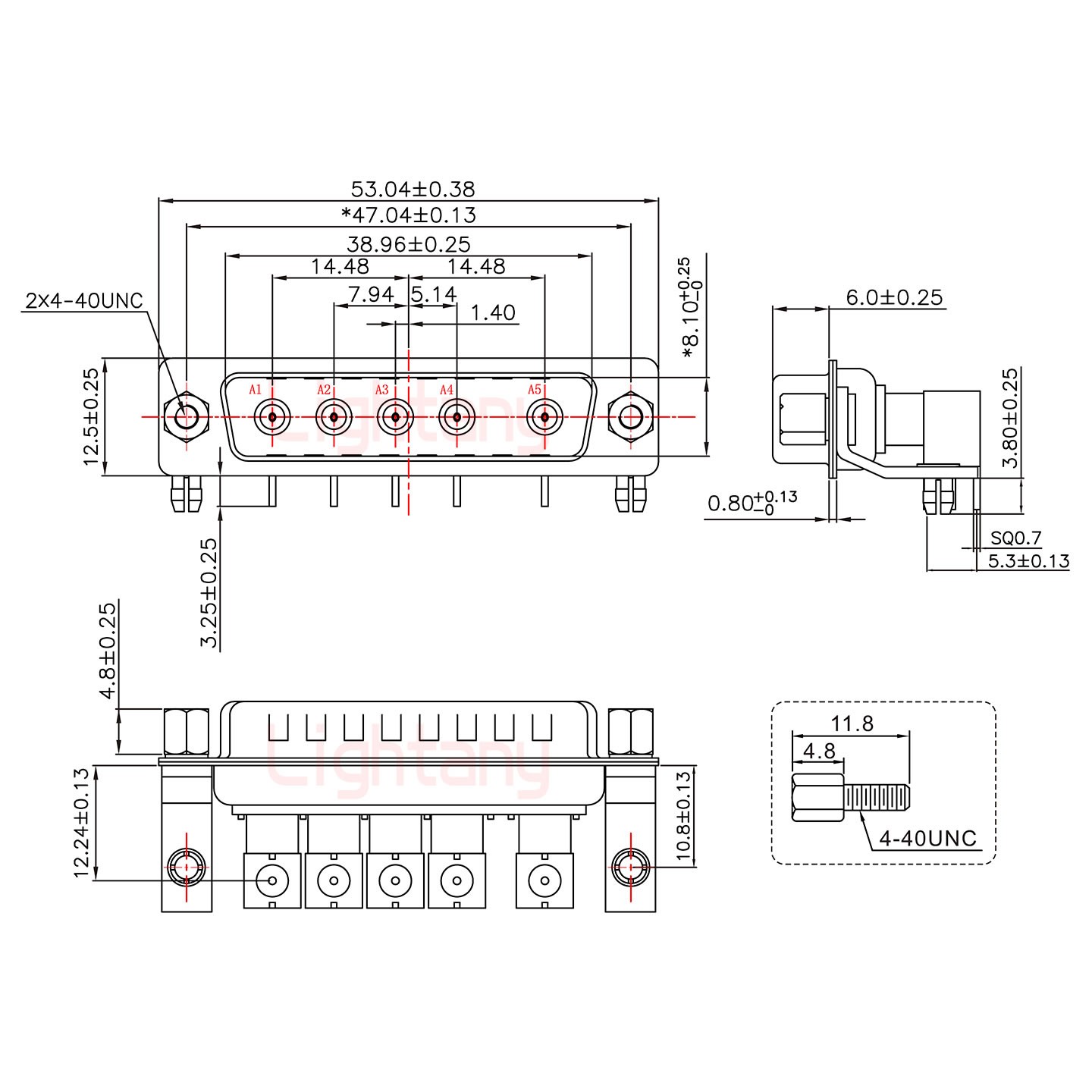 5W5公PCB彎插板/鉚支架10.8/射頻同軸50歐姆