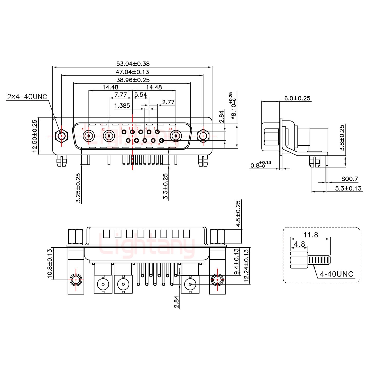 13W3公PCB彎插板/鉚支架10.8/射頻同軸50歐姆