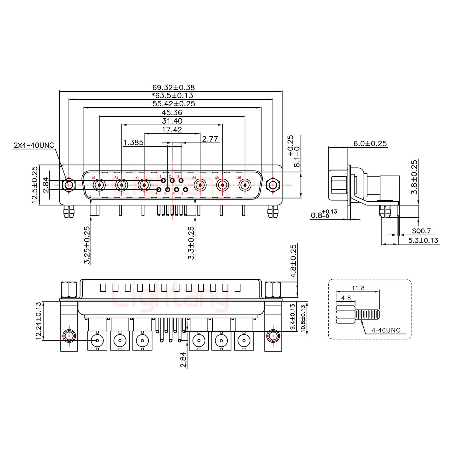 13W6A公PCB彎插板/鉚支架10.8/射頻同軸50歐姆