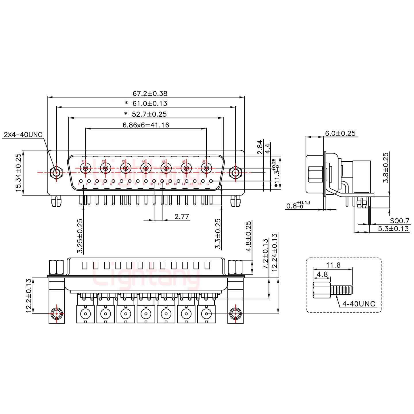 24W7公PCB彎插板/鉚支架12.2/射頻同軸75歐姆