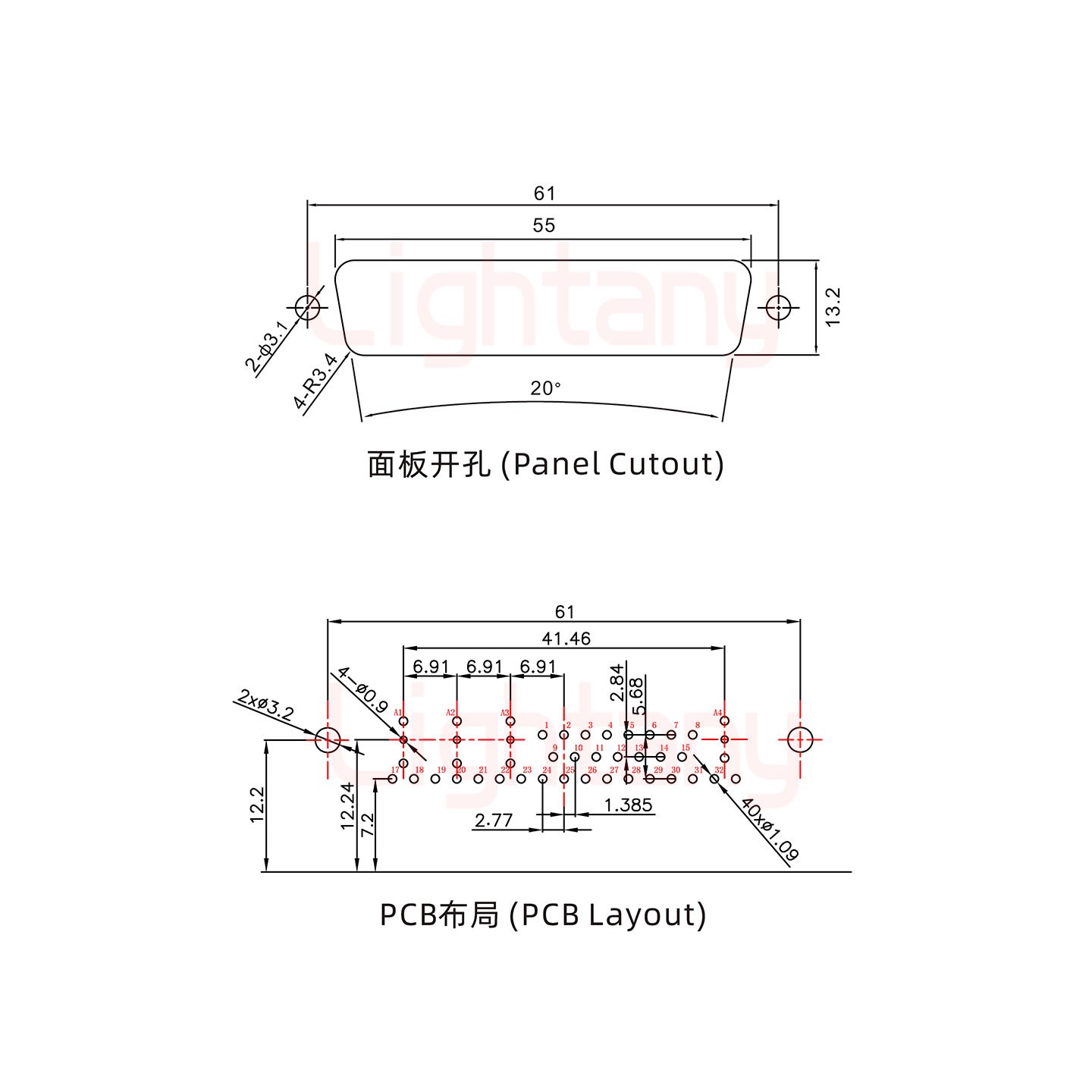 36W4公PCB彎插板/鉚支架12.2/射頻同軸50歐姆