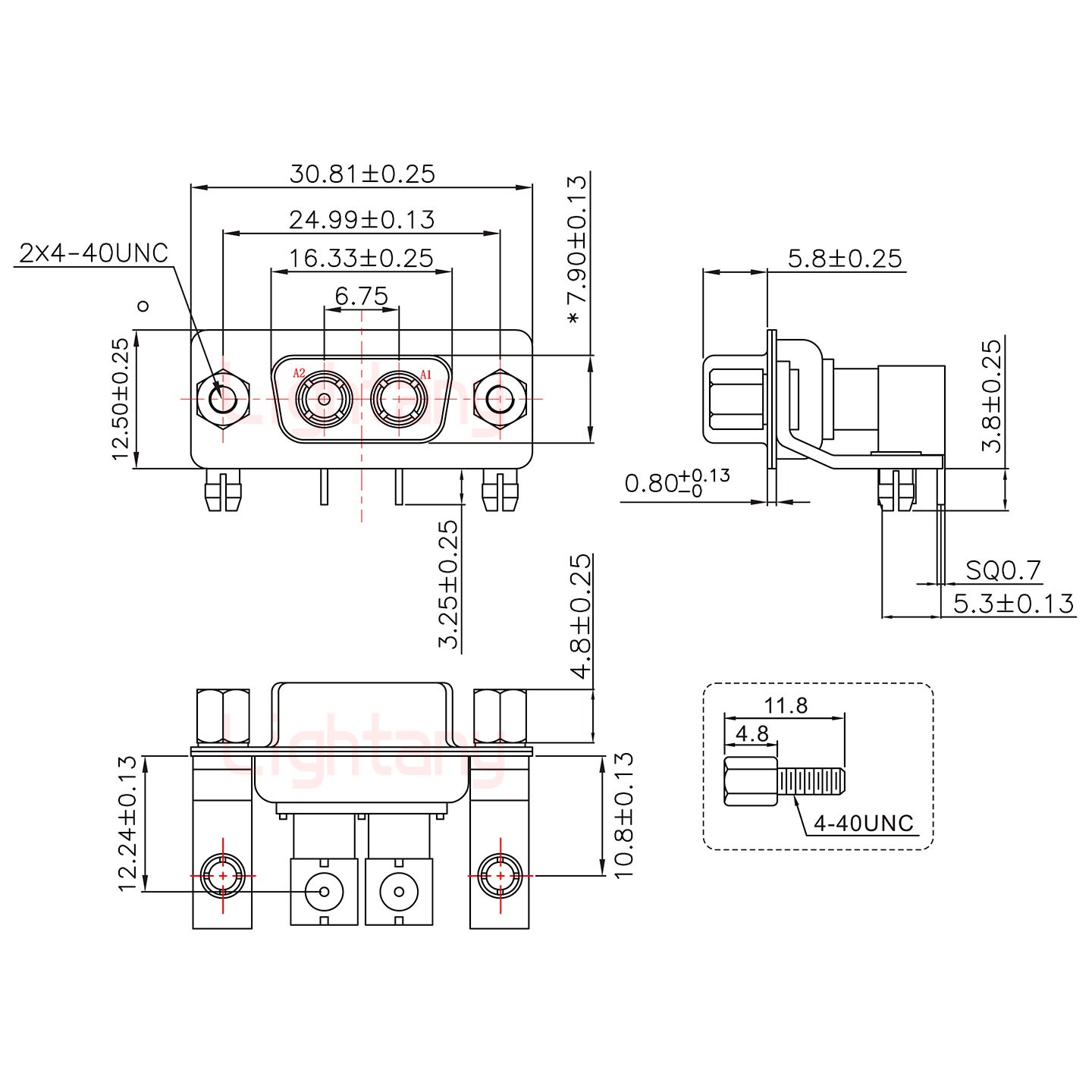 2W2母PCB彎插板/鉚支架10.8/射頻同軸50歐姆