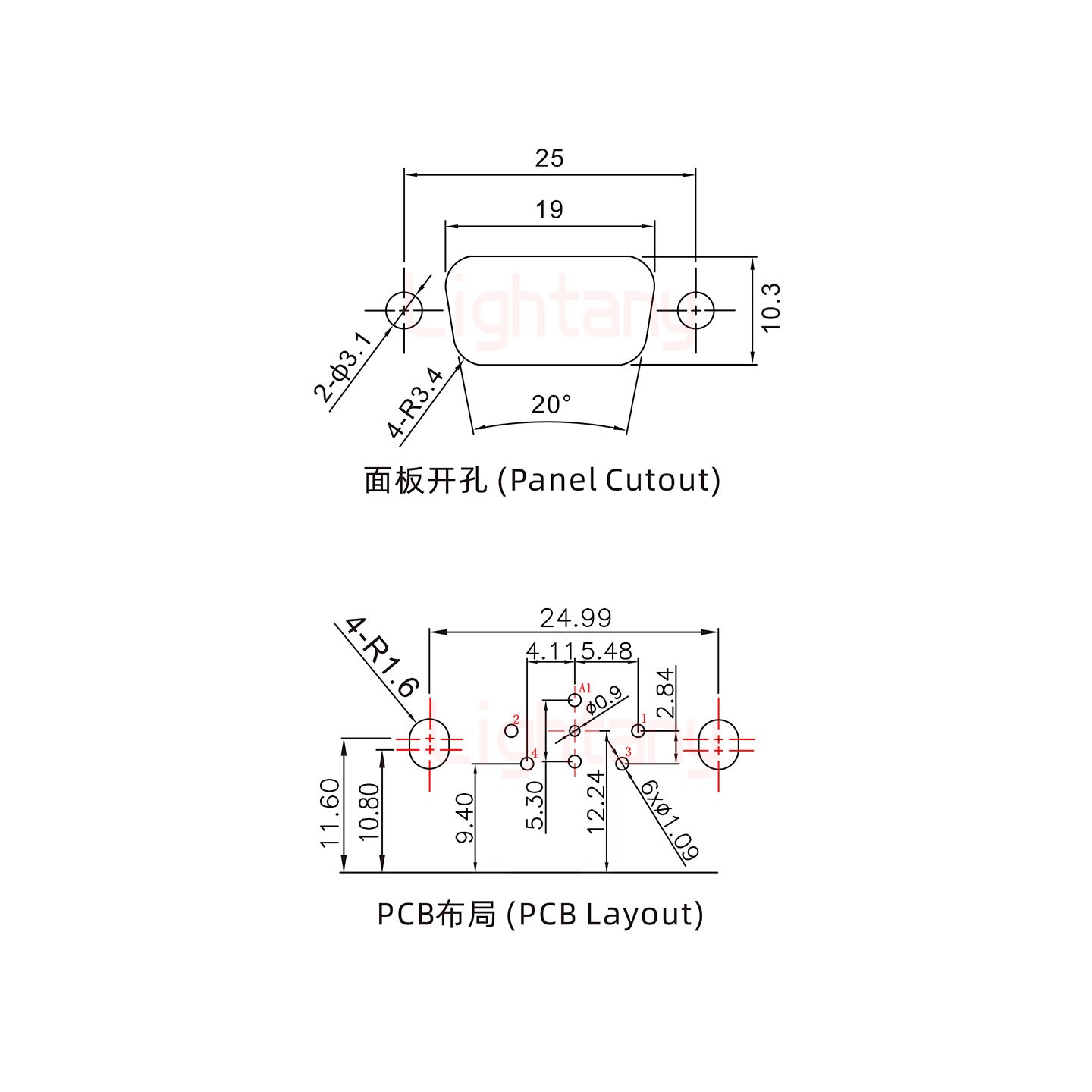 5W1母PCB彎插板/鉚支架11.6/射頻同軸75歐姆