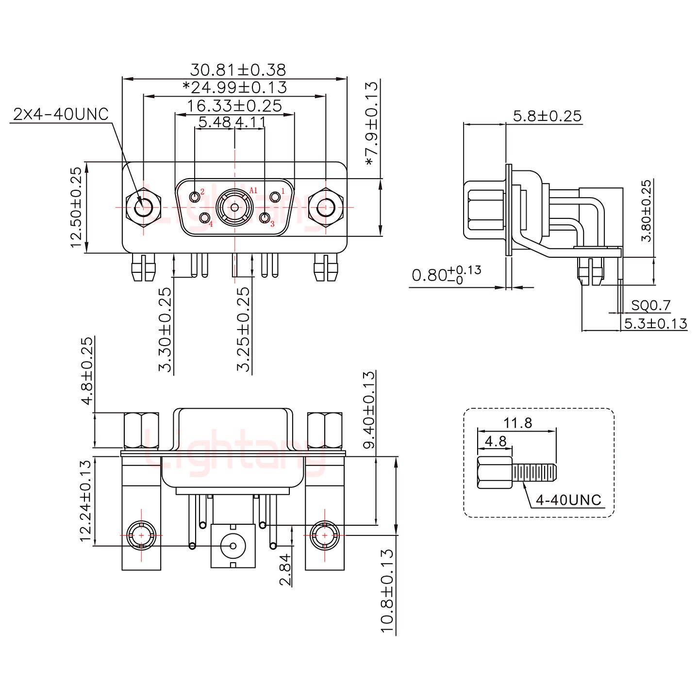 5W1母PCB彎插板/鉚支架10.8/射頻同軸50歐姆