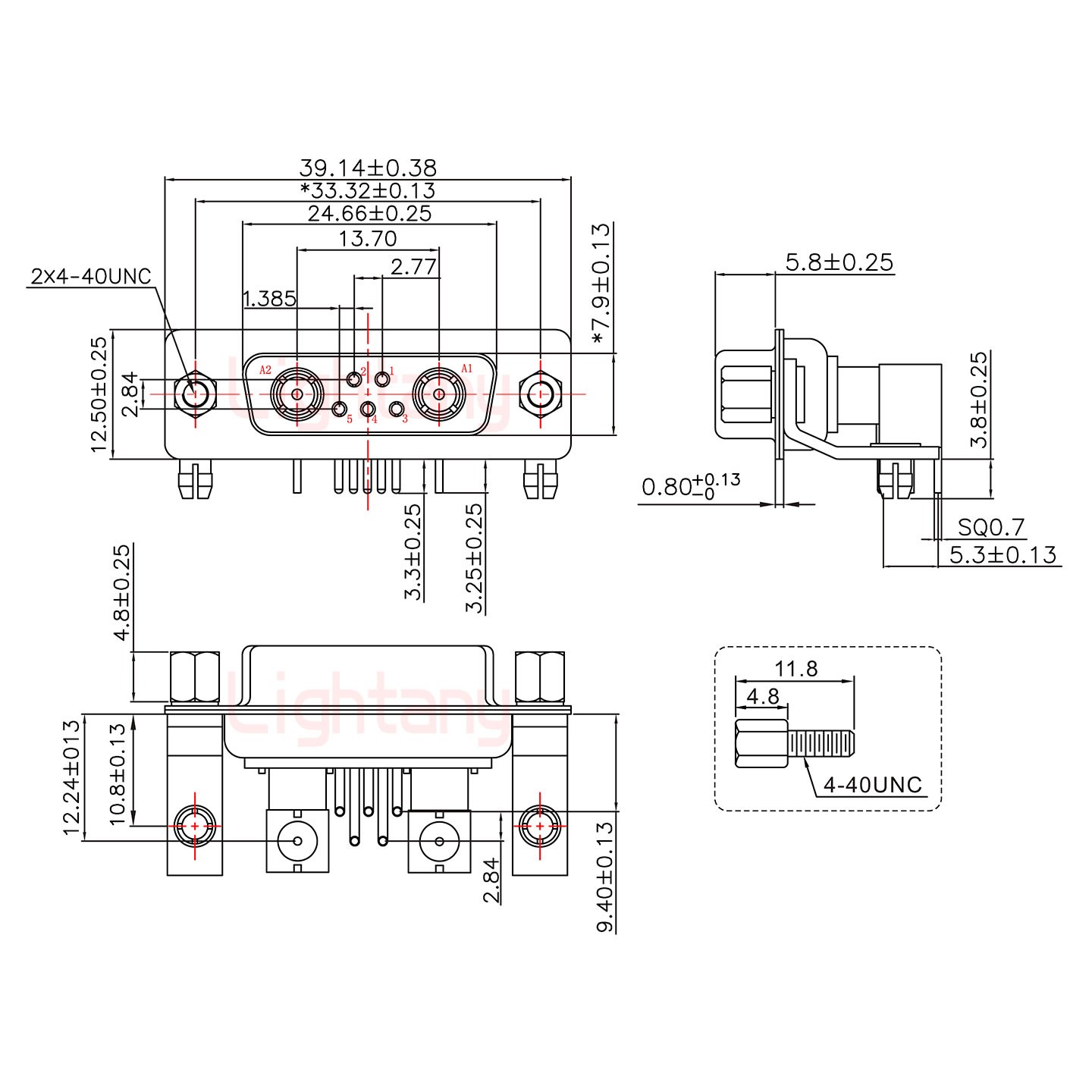 7W2母PCB彎插板/鉚支架10.8/射頻同軸50歐姆