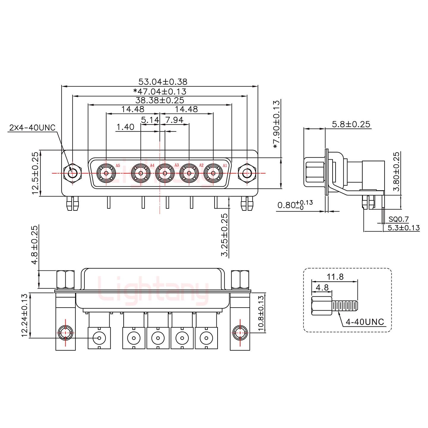 5W5母PCB彎插板/鉚支架10.8/射頻同軸75歐姆