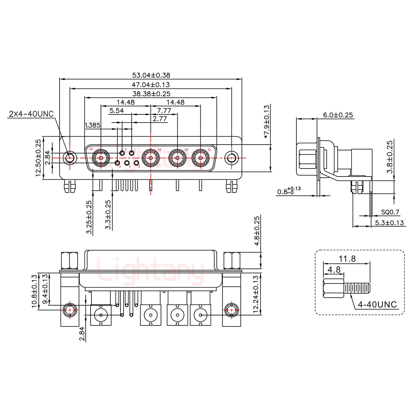 9W4母PCB彎插板/鉚支架10.8/射頻同軸75歐姆