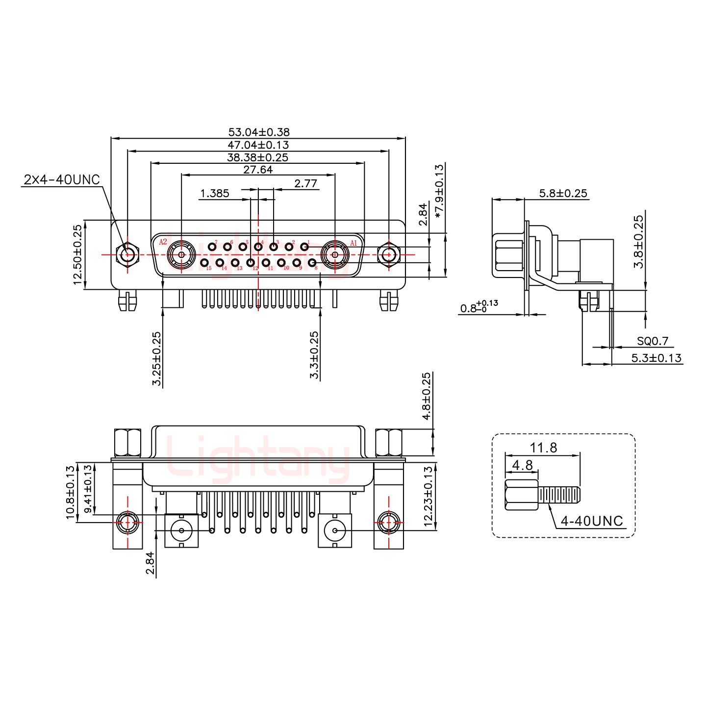 17W2母PCB彎插板/鉚支架10.8/射頻同軸50歐姆