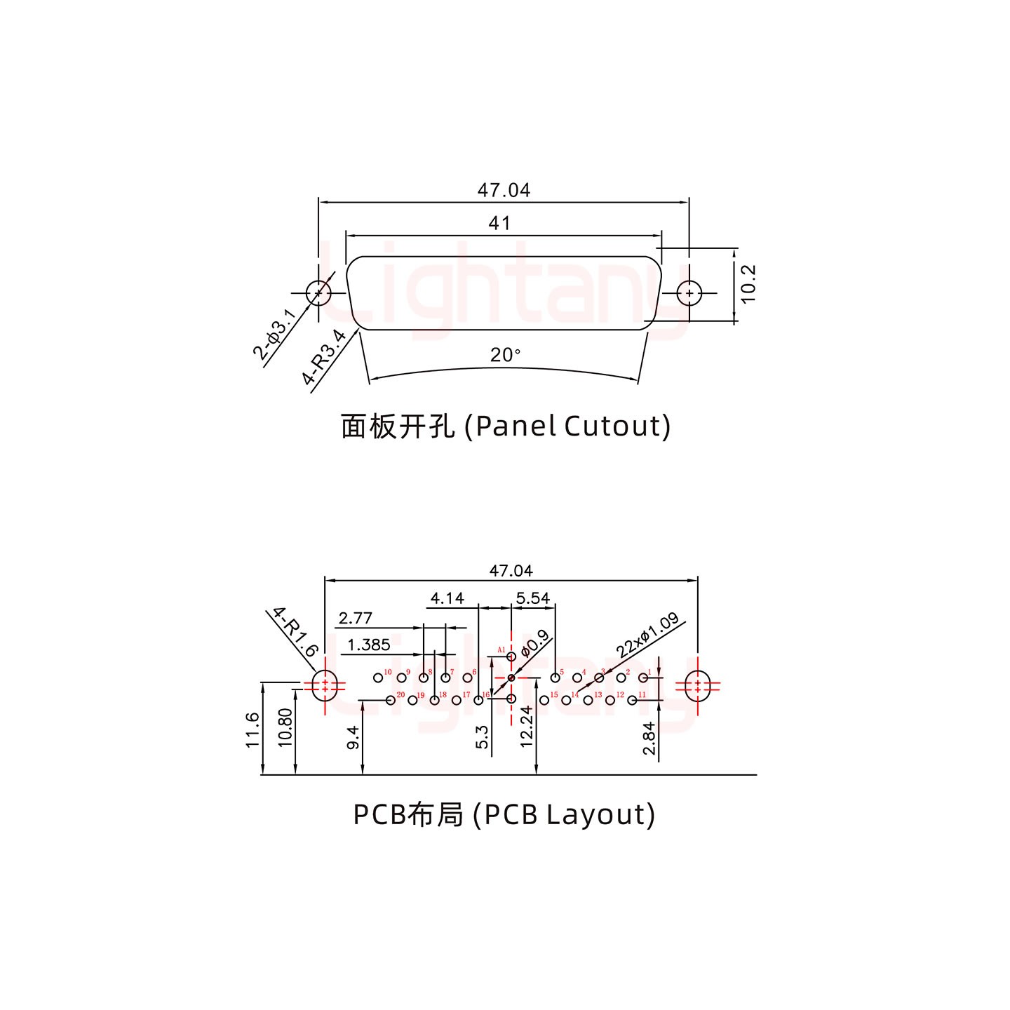 21W1母PCB彎插板/鉚支架10.8/射頻同軸50歐姆