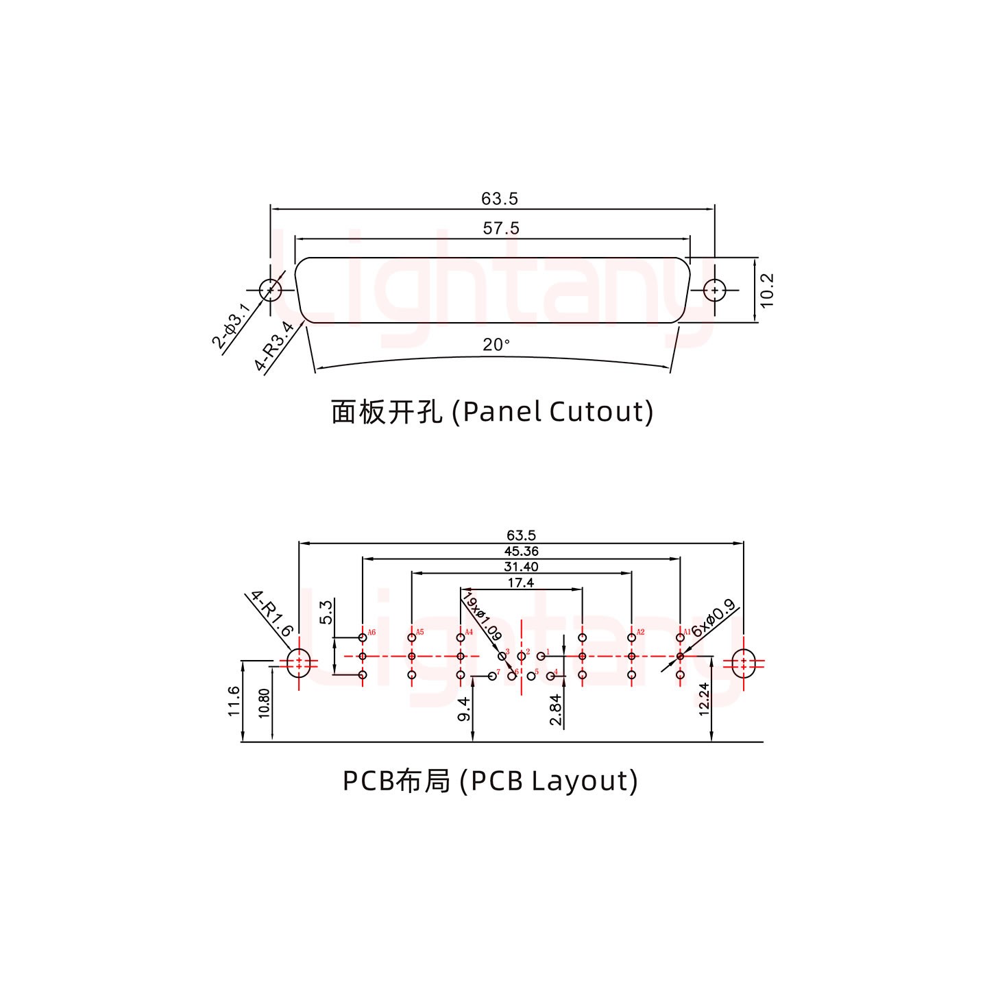 13W6A母PCB彎插板/鉚支架10.8/射頻同軸75歐姆