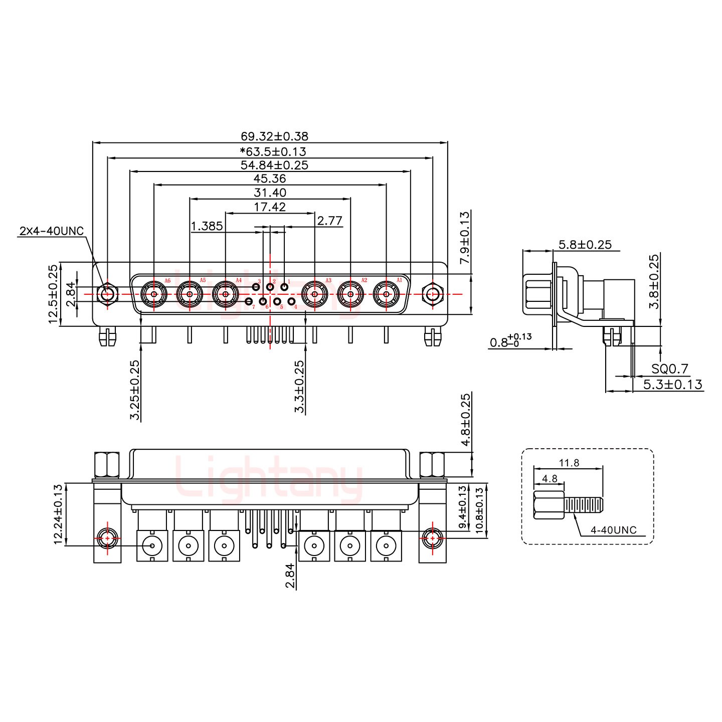 13W6A母PCB彎插板/鉚支架10.8/射頻同軸50歐姆