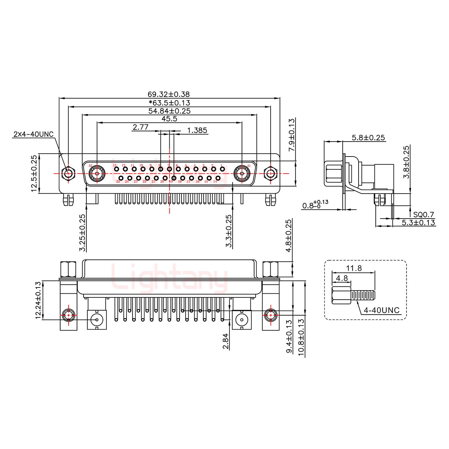 27W2母PCB彎插板/鉚支架10.8/射頻同軸75歐姆