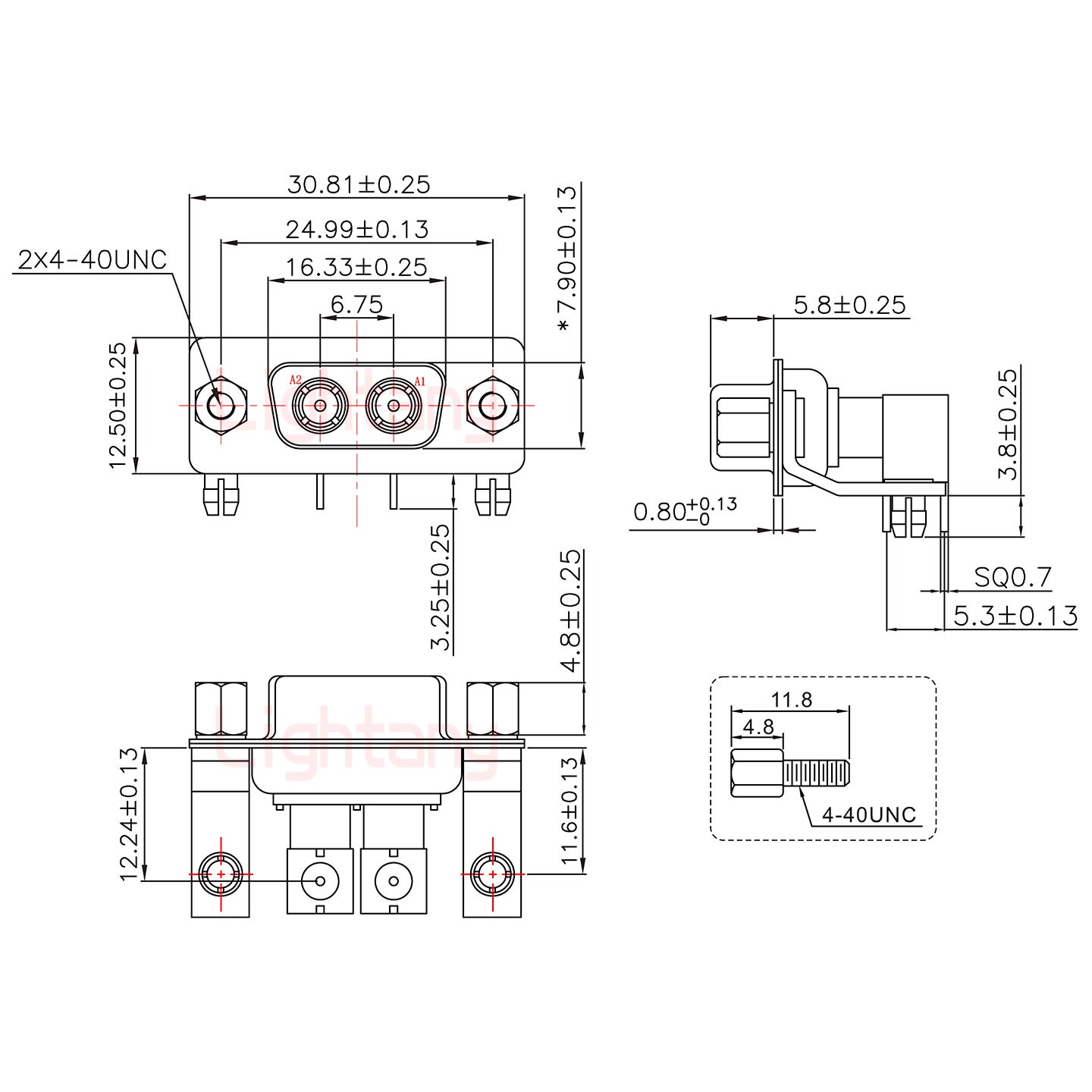 2W2母PCB彎插板/鉚支架11.6/射頻同軸75歐姆