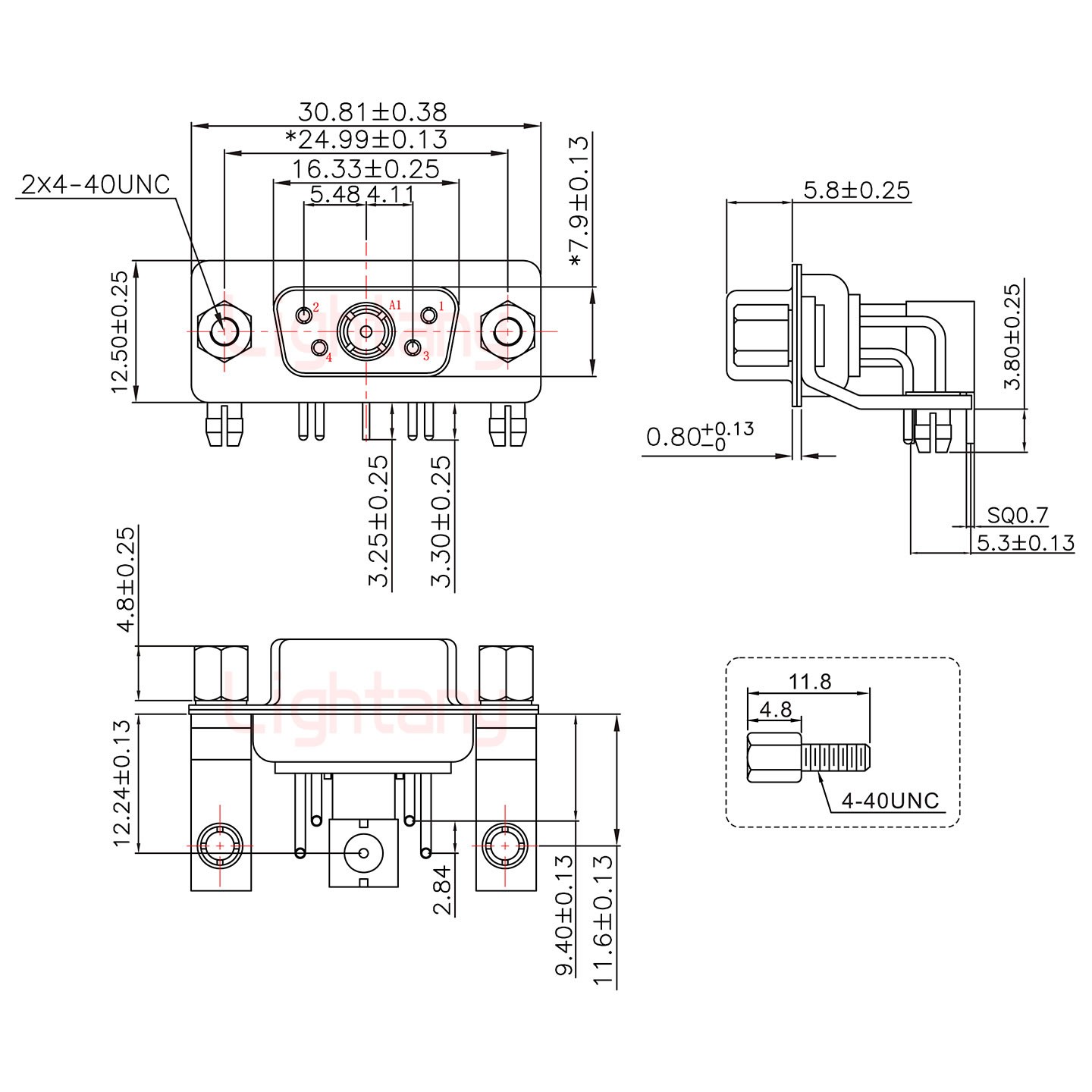 5W1母PCB彎插板/鉚支架11.6/射頻同軸75歐姆