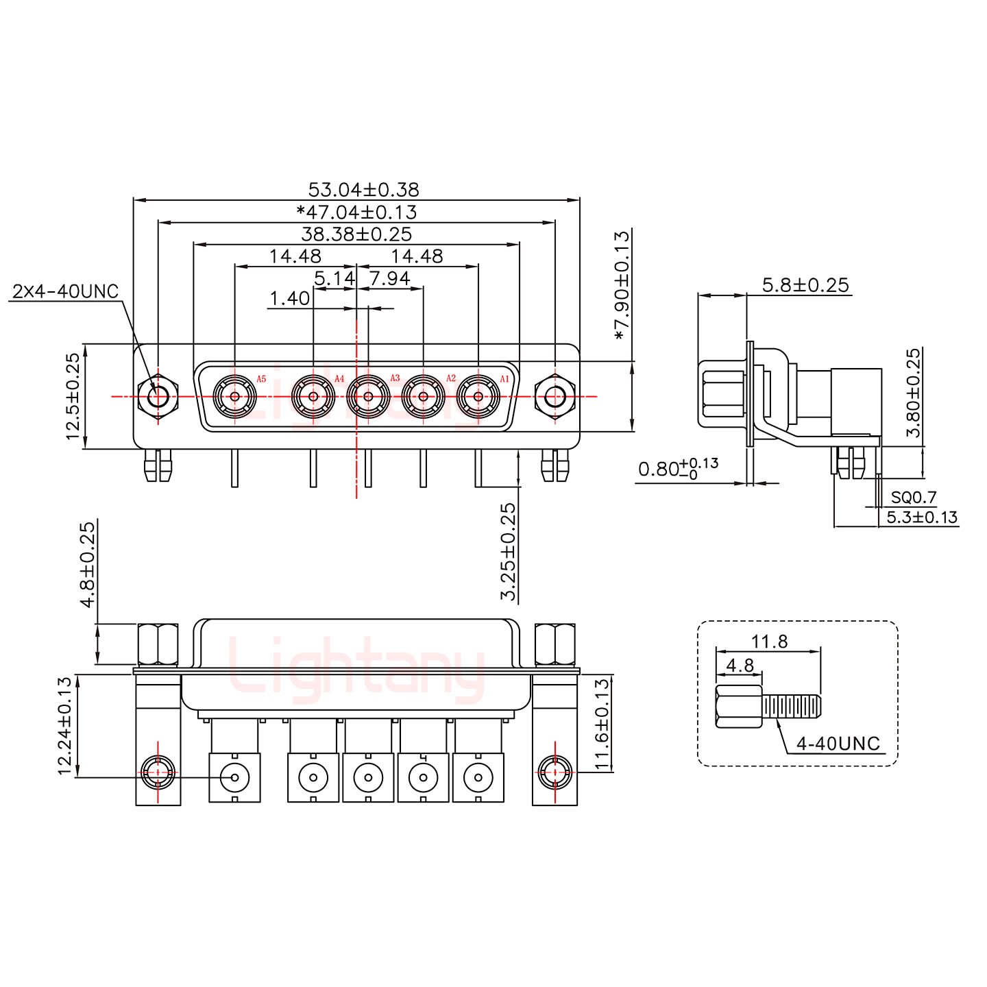 5W5母PCB彎插板/鉚支架11.6/射頻同軸50歐姆