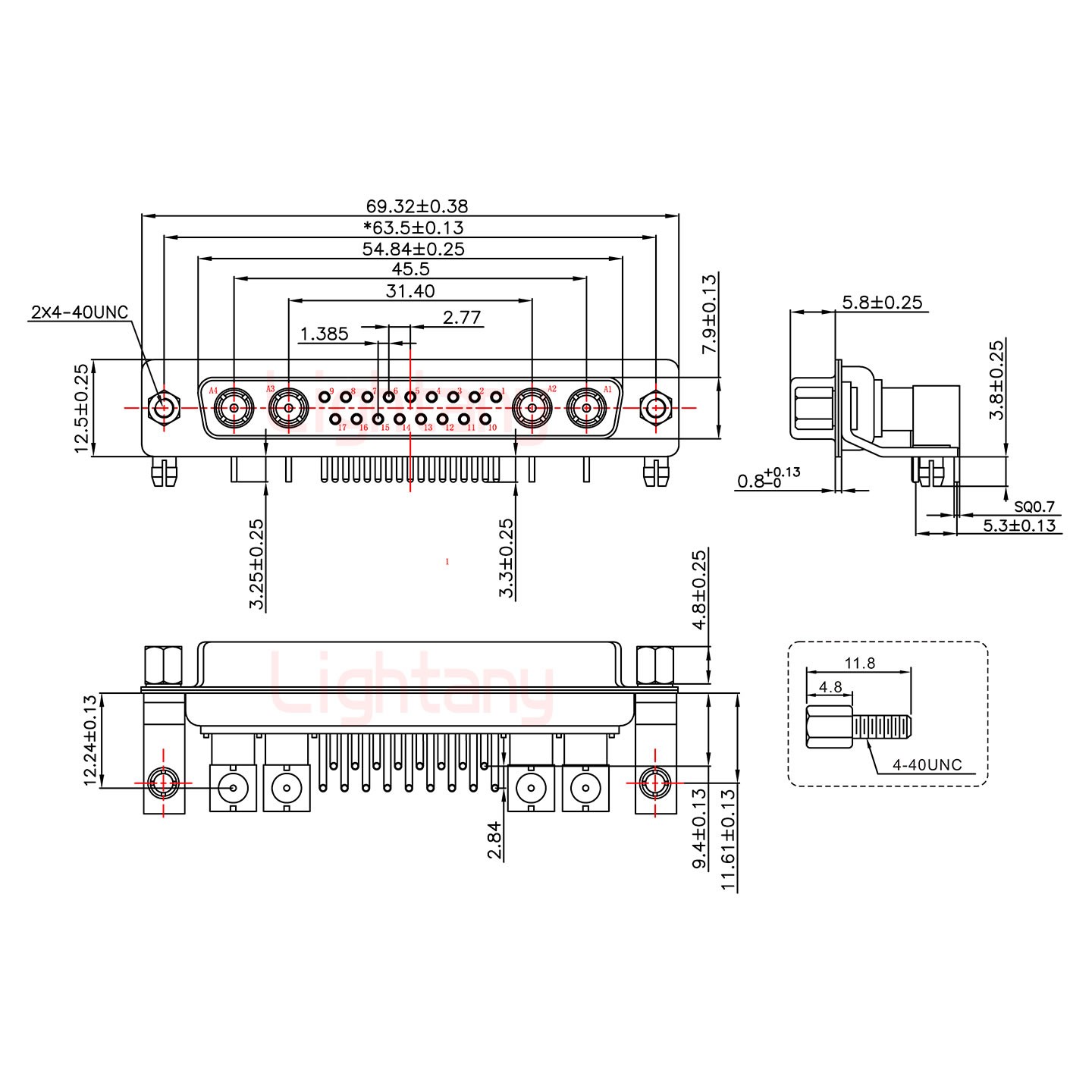 21W4母PCB彎插板/鉚支架11.6/射頻同軸50歐姆