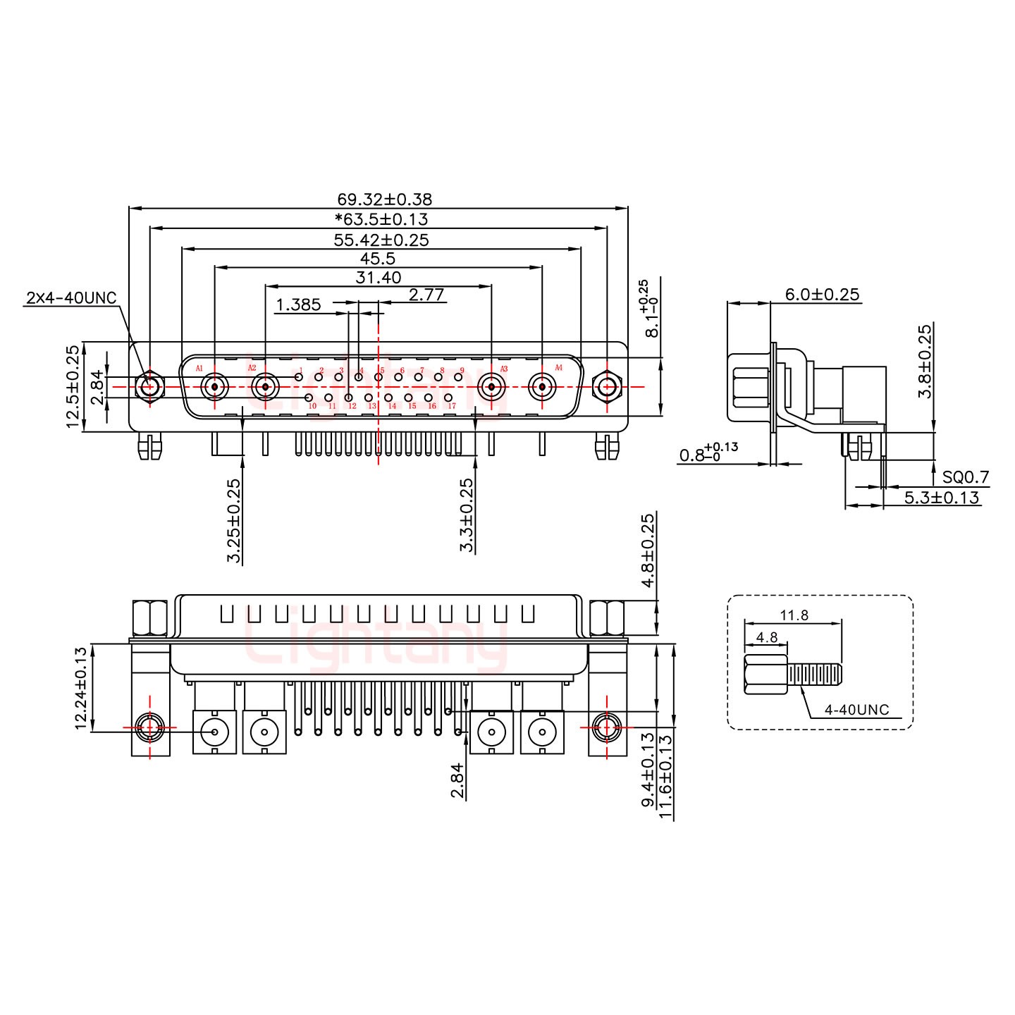 21W4公PCB彎插板/鉚支架11.6/射頻同軸50歐姆