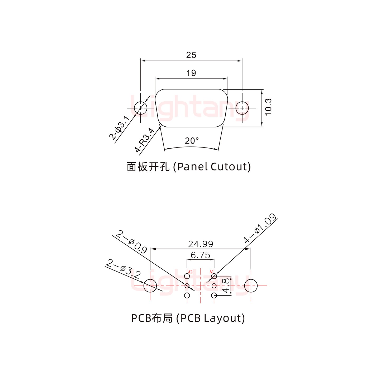 2W2母PCB直插板/鉚魚叉7.0/射頻同軸50歐姆